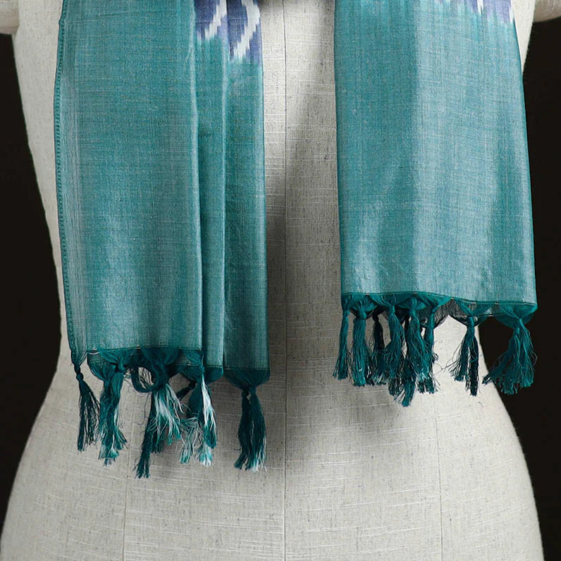 Green - Pochampally Ikat Weave Cotton Stole 19 - Image 2