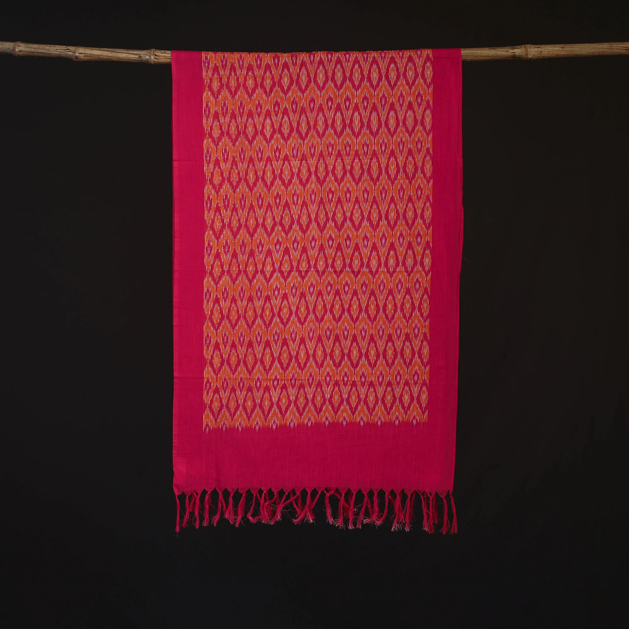 Pink - Pochampally Ikat Weave Cotton Stole 26 - Image 3