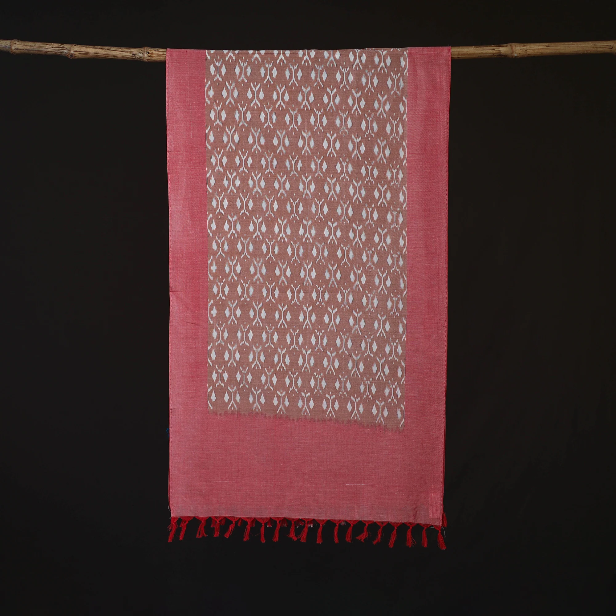 Pink - Pochampally Ikat Weave Cotton Stole 30 - Image 3