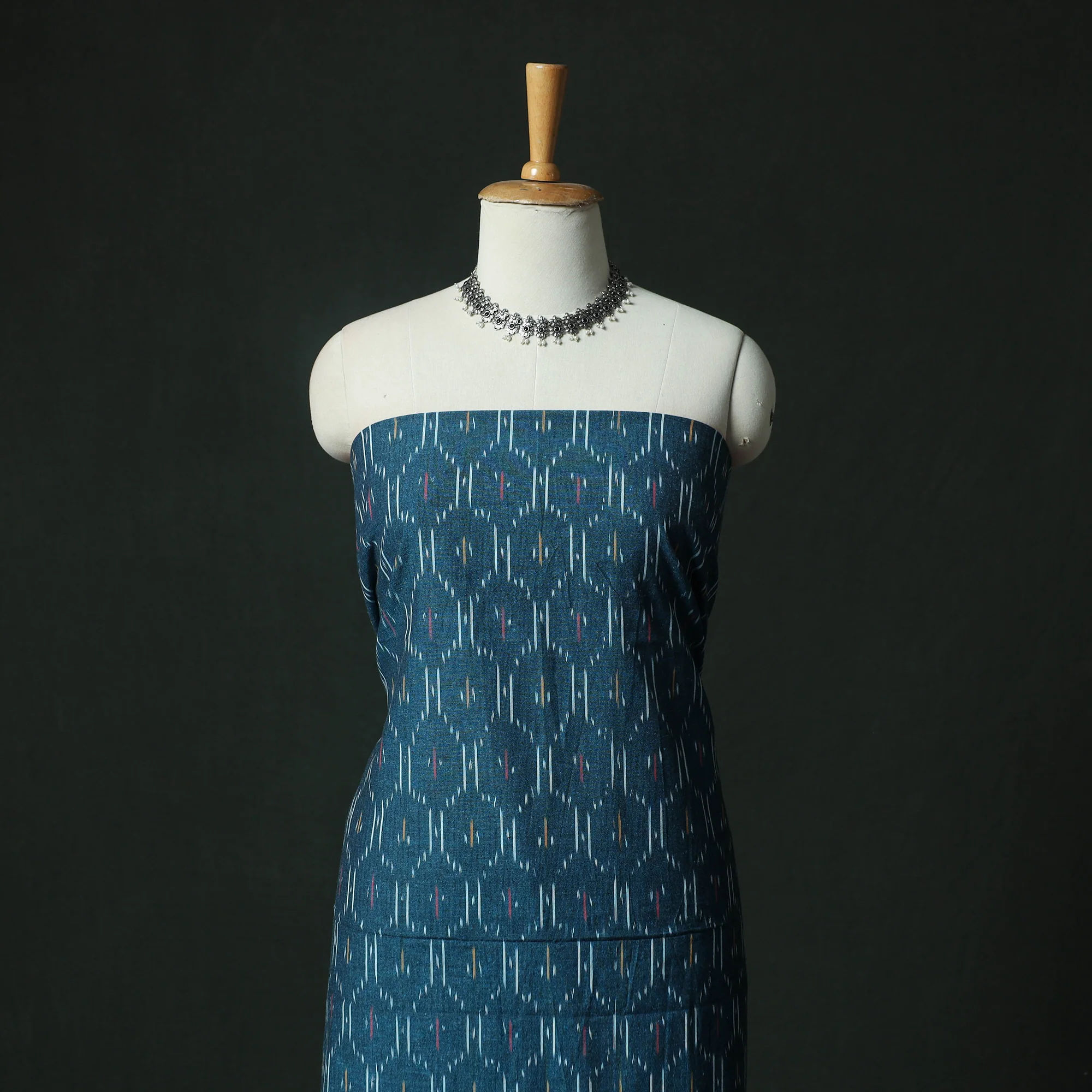 Pochampally Ikat Woven 2pc Cotton Unstitched Dress Material Kurta Set with Earrings 04 - Image 2