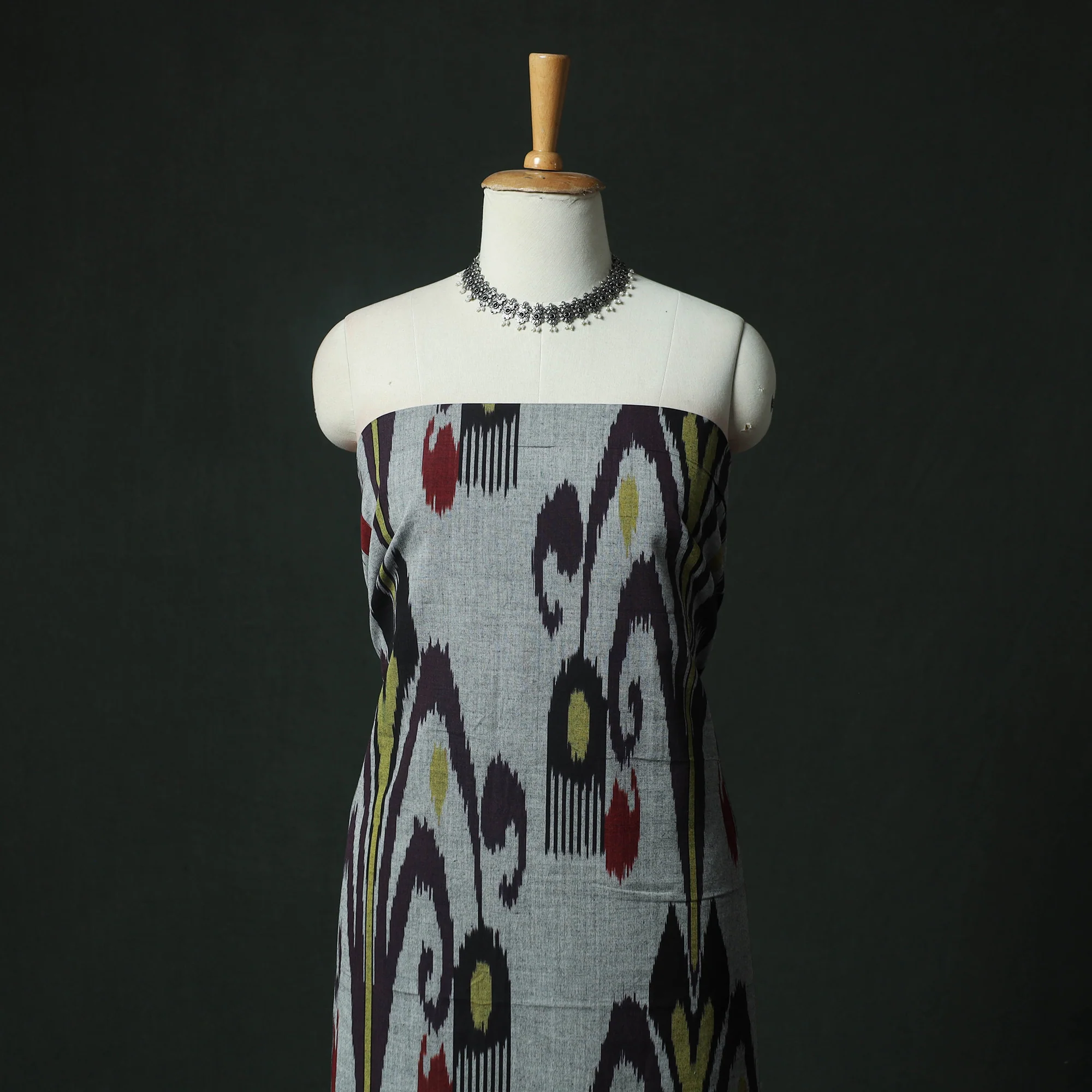 Pochampally Ikat Woven 2pc Cotton Unstitched Dress Material Kurta Set with Earrings 05 - Image 2
