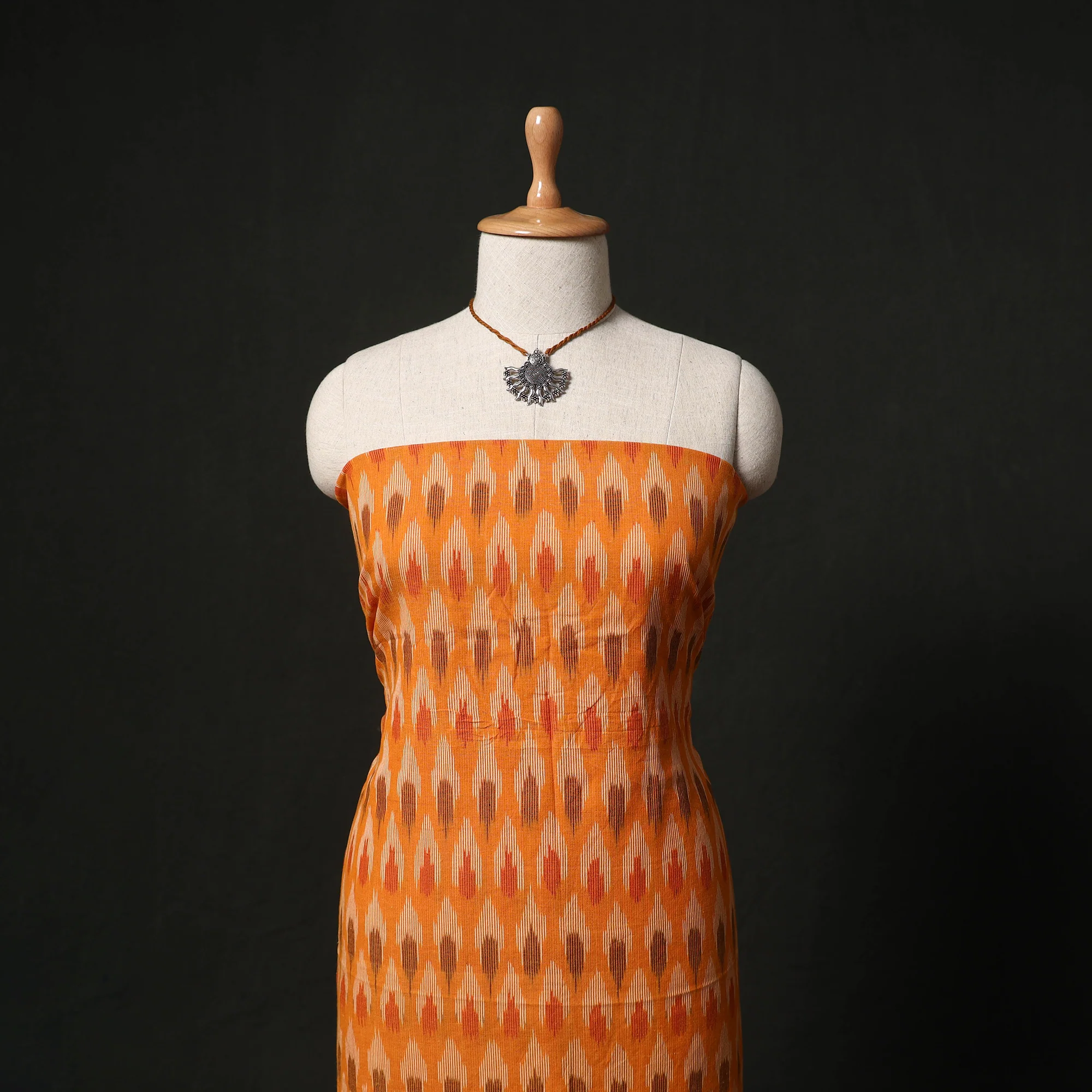 Pochampally Ikat Woven 2pc Cotton Unstitched Dress Material Kurta Set with Jewellery 04 - Image 2