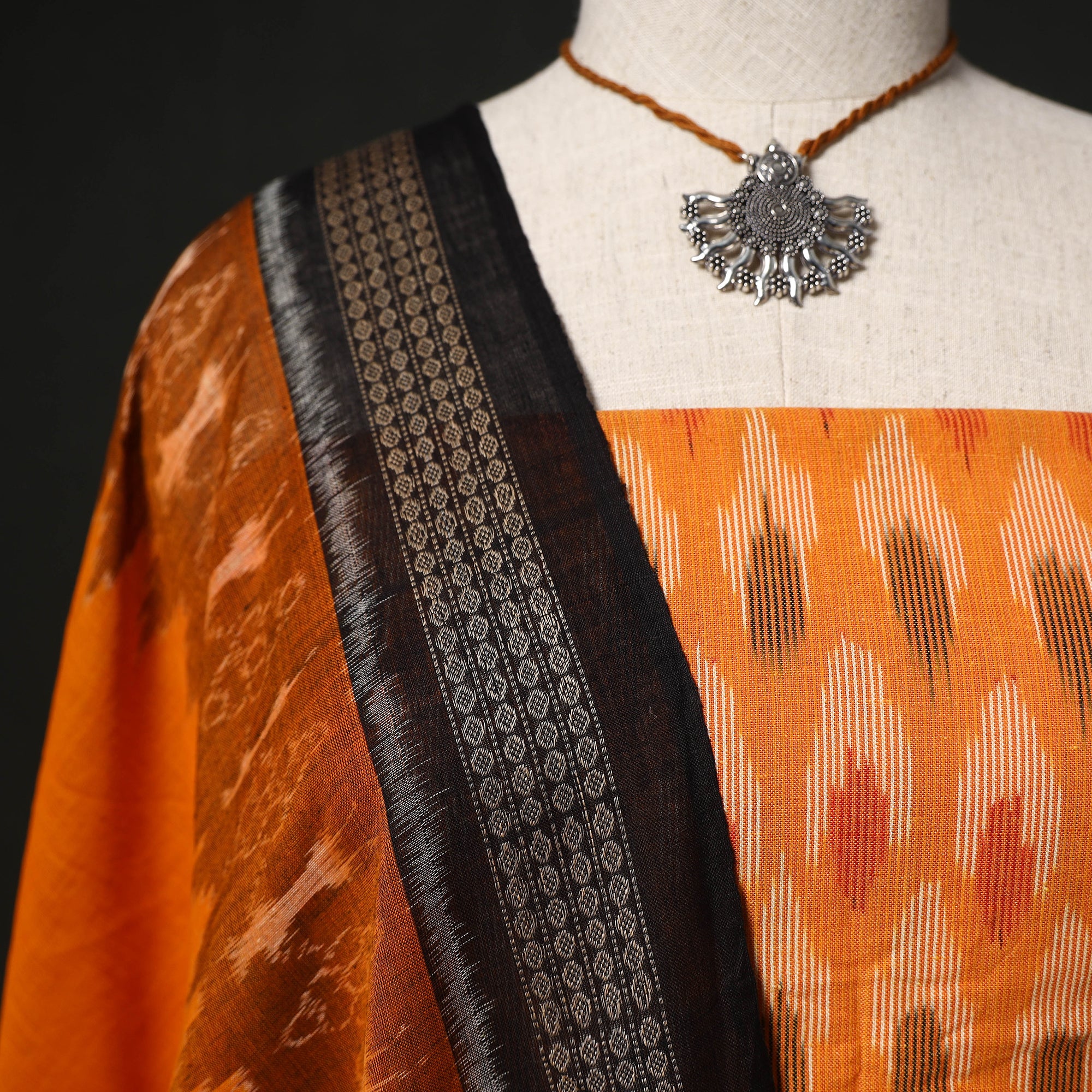 Pochampally Ikat Woven 2pc Cotton Unstitched Dress Material Kurta Set with Jewellery 04 - Image 3
