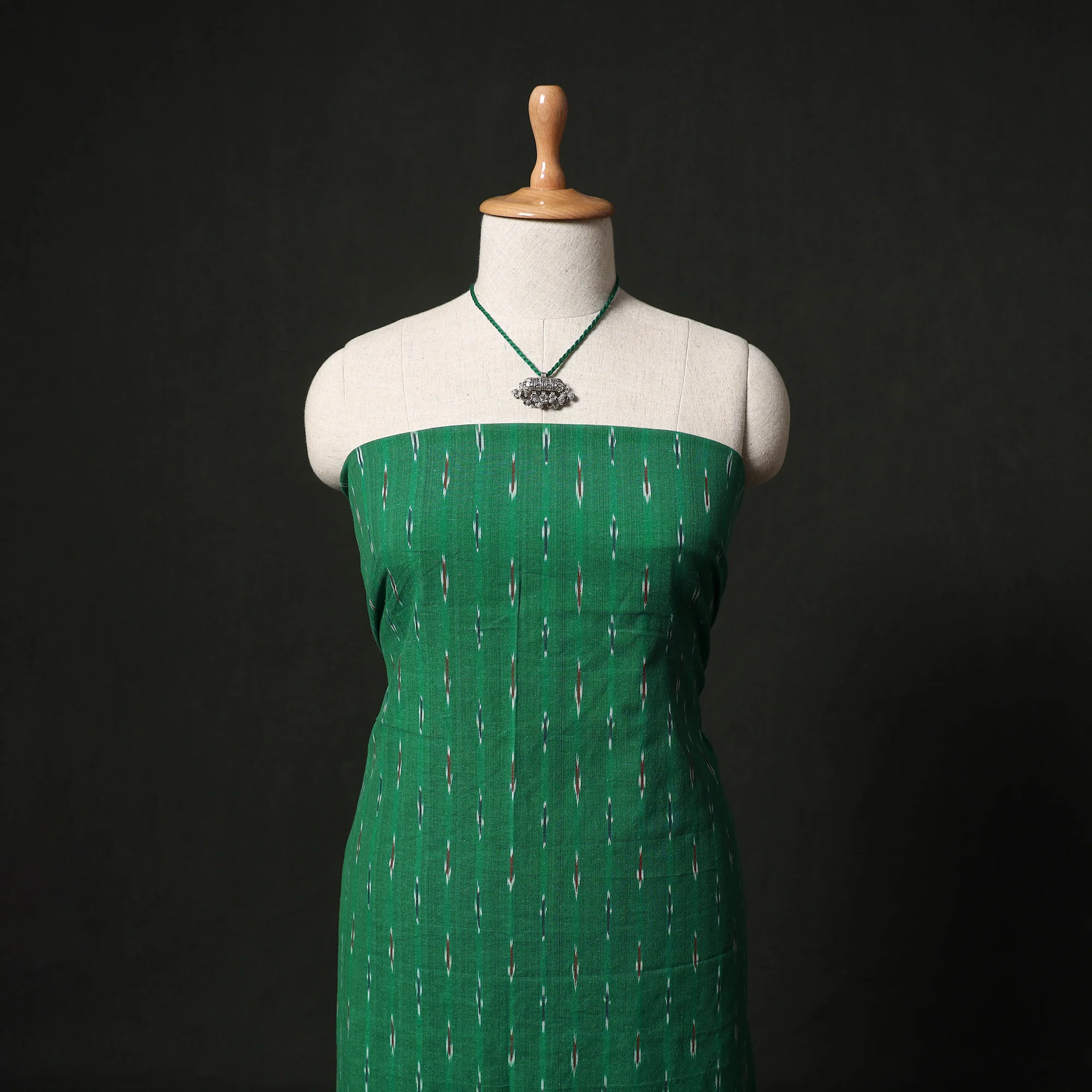 Pochampally Ikat Woven 2pc Cotton Unstitched Dress Material Kurta Set with Jewellery 06 - Image 2