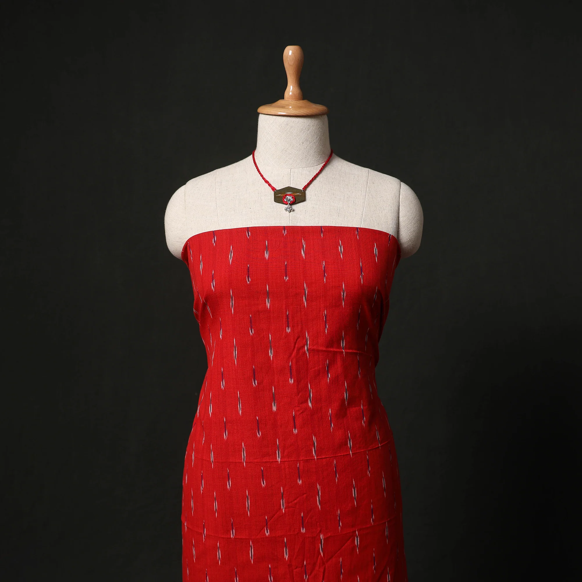 Pochampally Ikat Woven 2pc Cotton Unstitched Dress Material Kurta Set with Jewellery 07 - Image 2