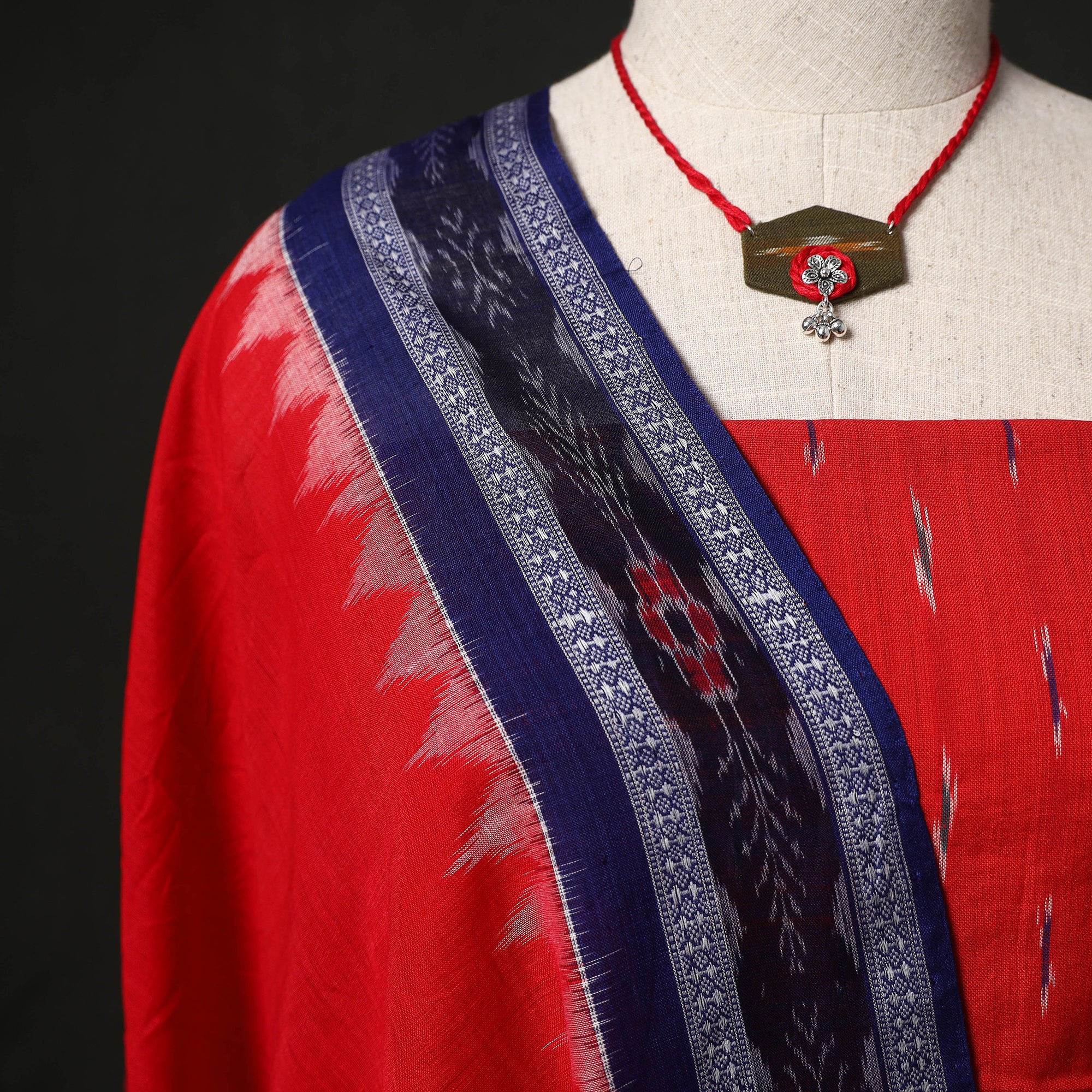 Pochampally Ikat Woven 2pc Cotton Unstitched Dress Material Kurta Set with Jewellery 07 - Image 3