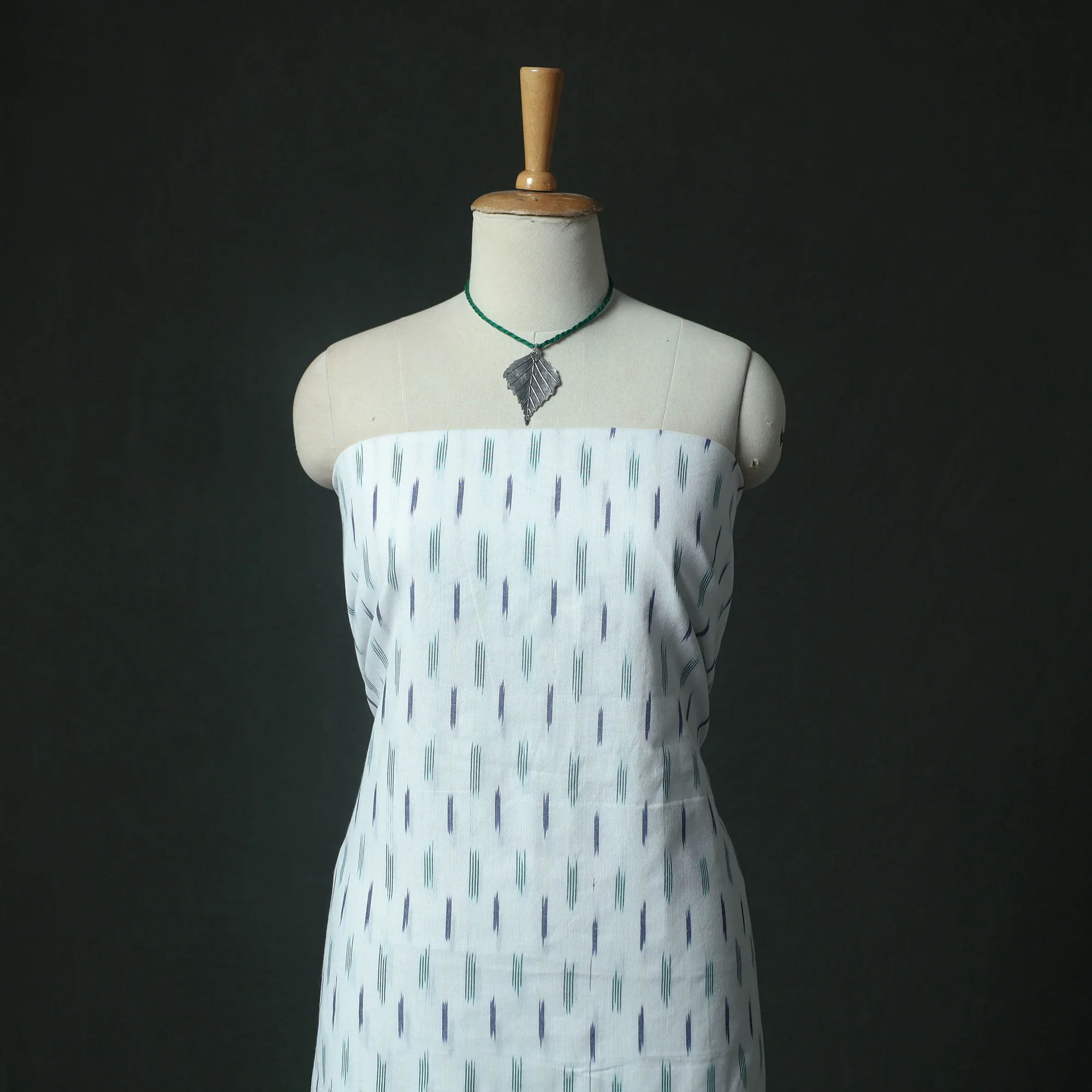 Pochampally Ikat Woven 2pc Cotton Unstitched Dress Material Kurta Set with Jewellery 07 - Image 2