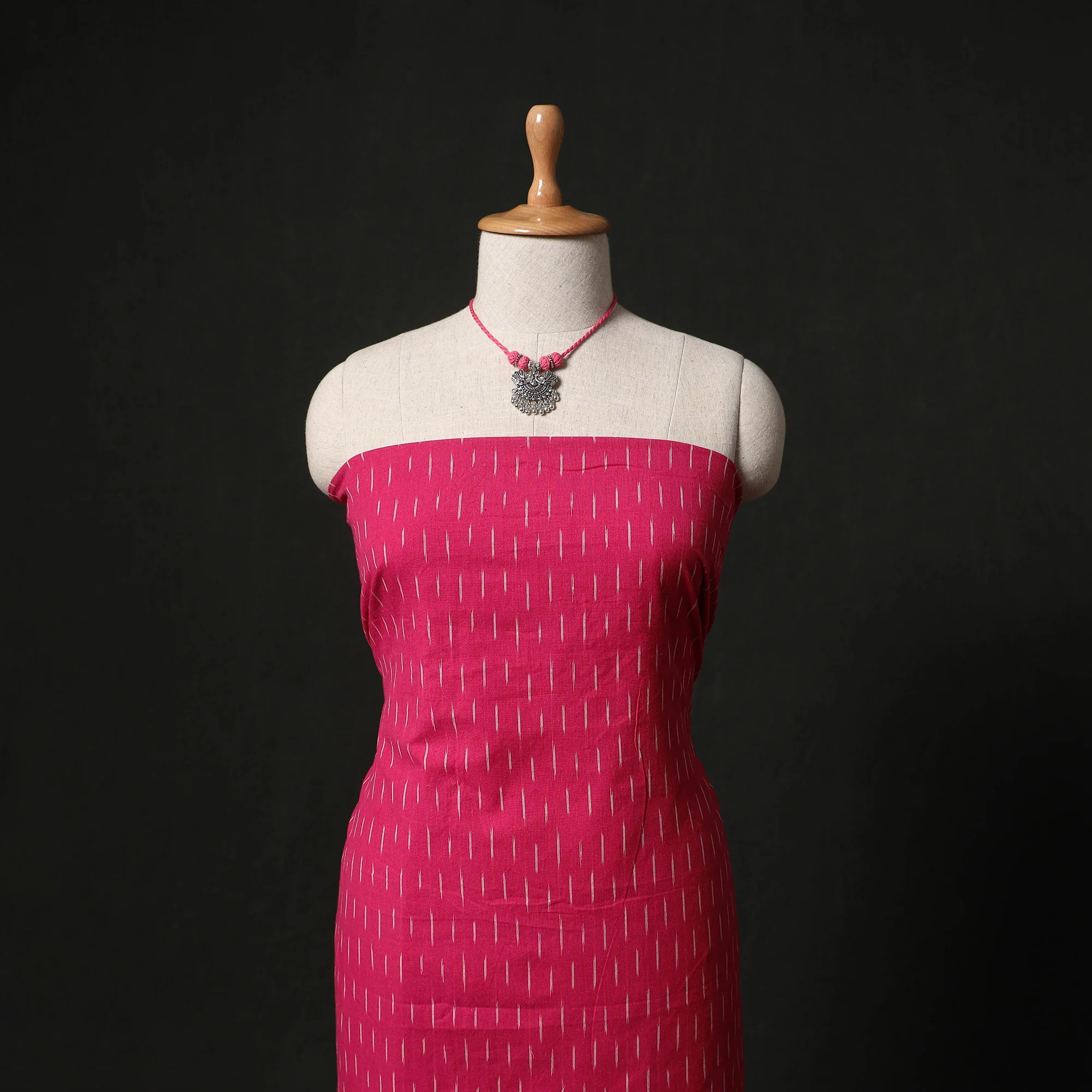 Pochampally Ikat Woven 2pc Cotton Unstitched Dress Material Kurta Set with Jewellery 08 - Image 2
