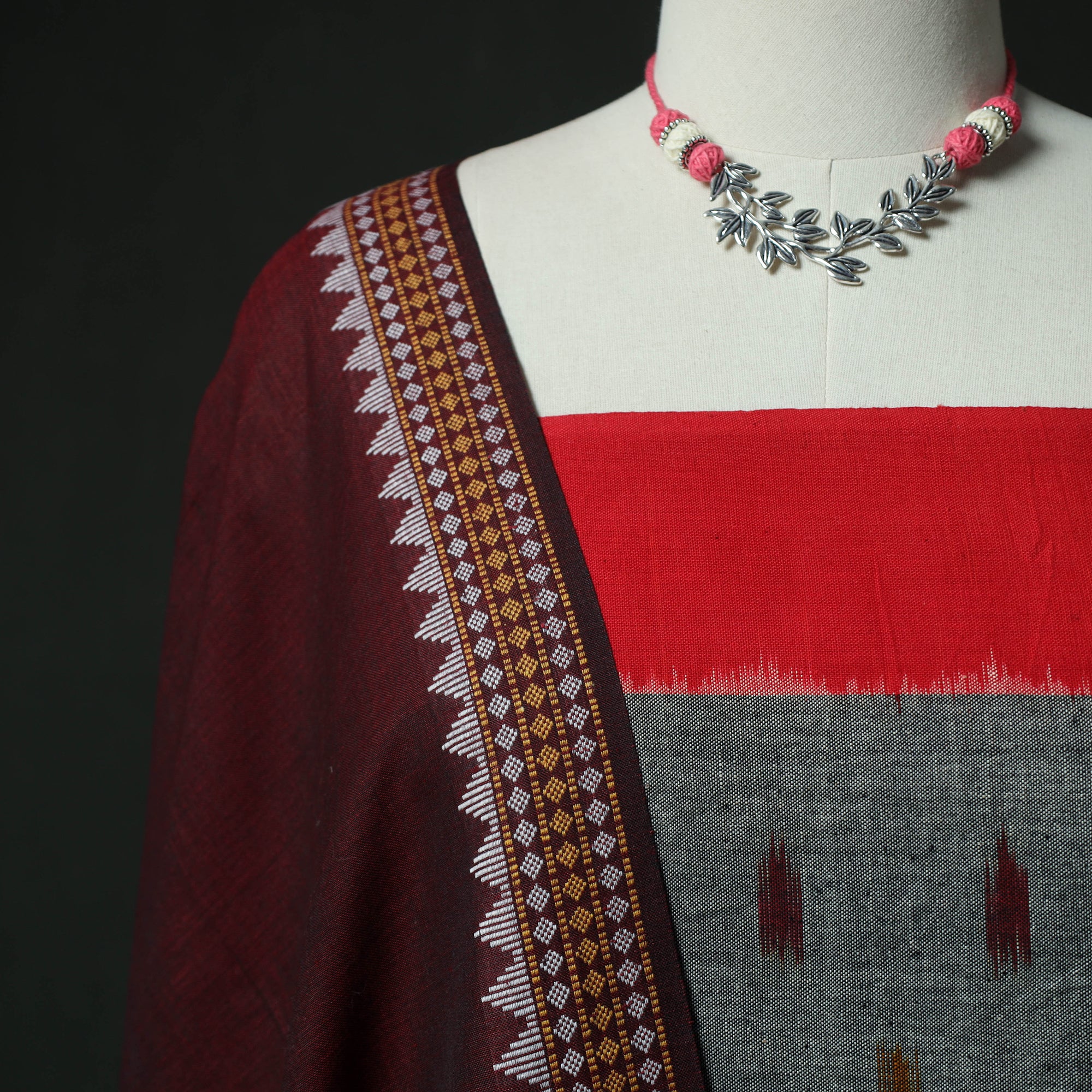 Pochampally Ikat Woven 2pc Cotton Unstitched Dress Material Kurta Set with Jewellery 08 - Image 3