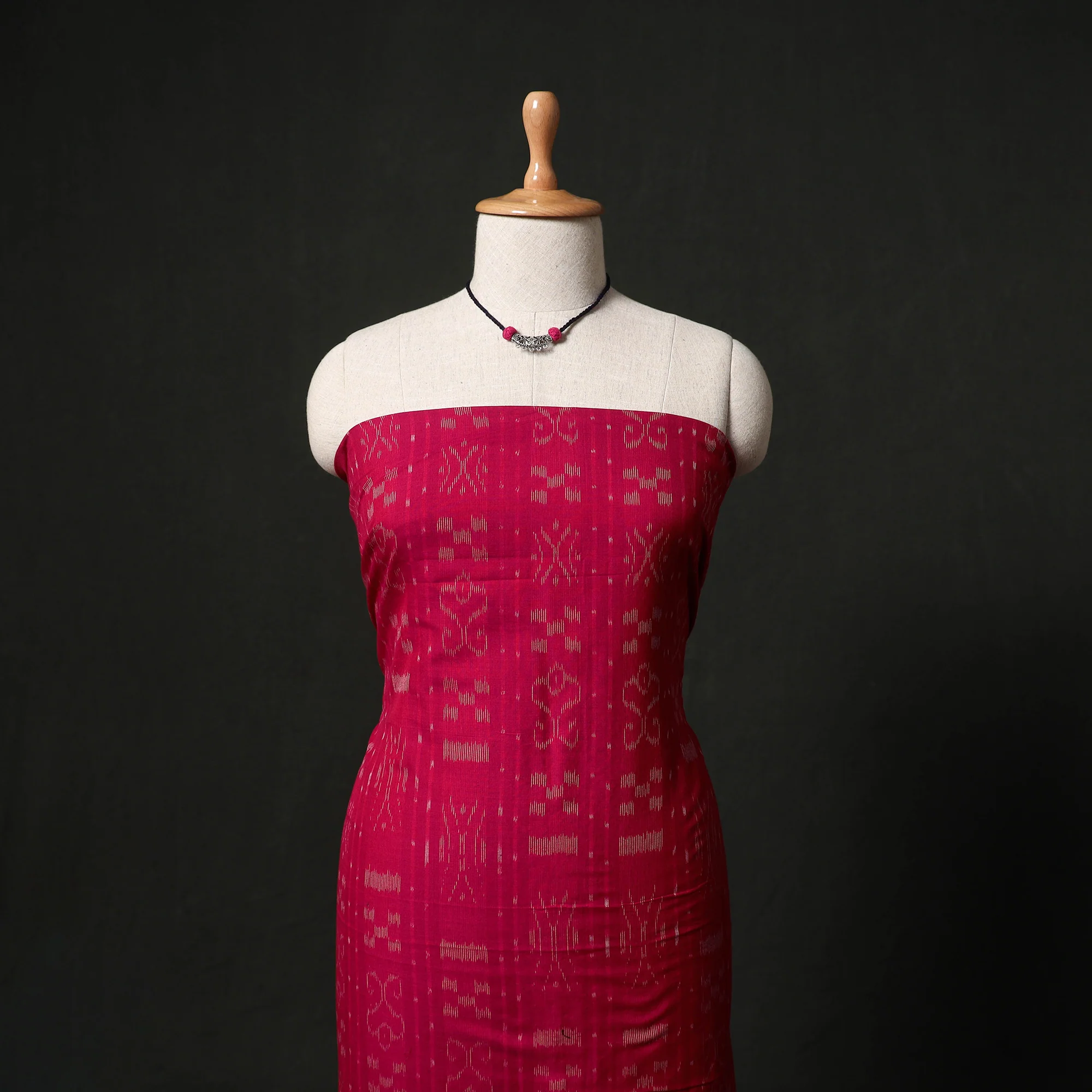 Pochampally Ikat Woven 2pc Cotton Unstitched Dress Material Kurta Set with Jewellery 09 - Image 2
