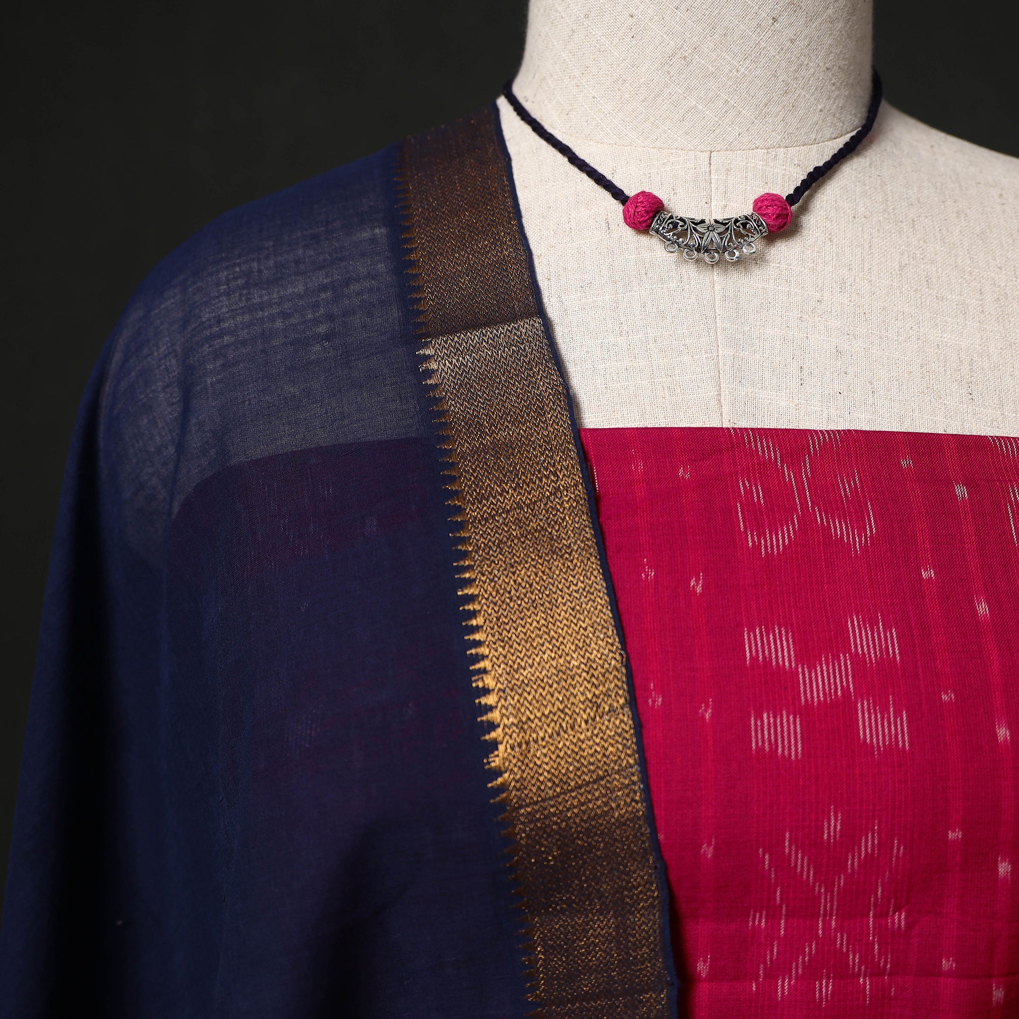Pochampally Ikat Woven 2pc Cotton Unstitched Dress Material Kurta Set with Jewellery 09 - Image 3