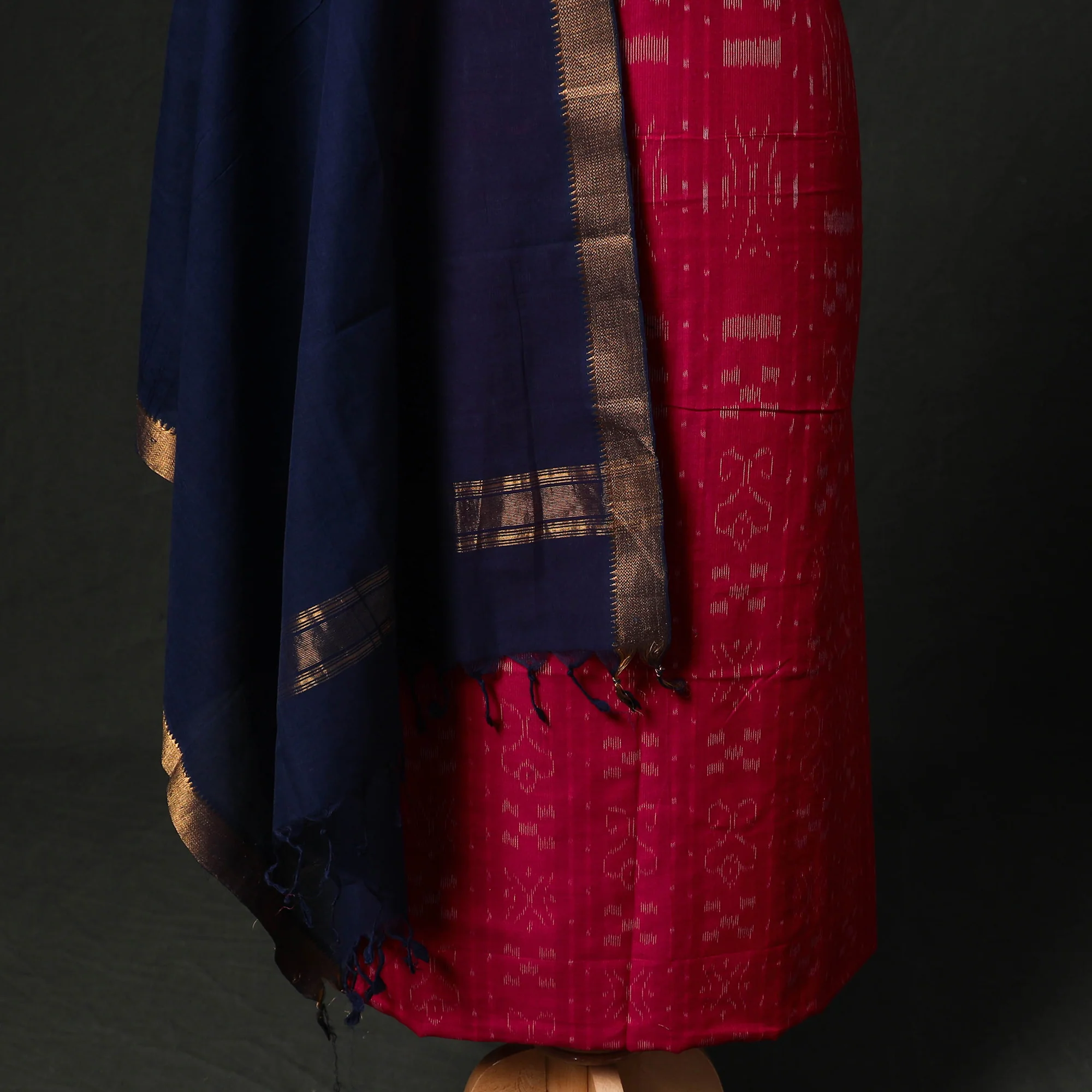 Pochampally Ikat Woven 2pc Cotton Unstitched Dress Material Kurta Set with Jewellery 09 - Image 4