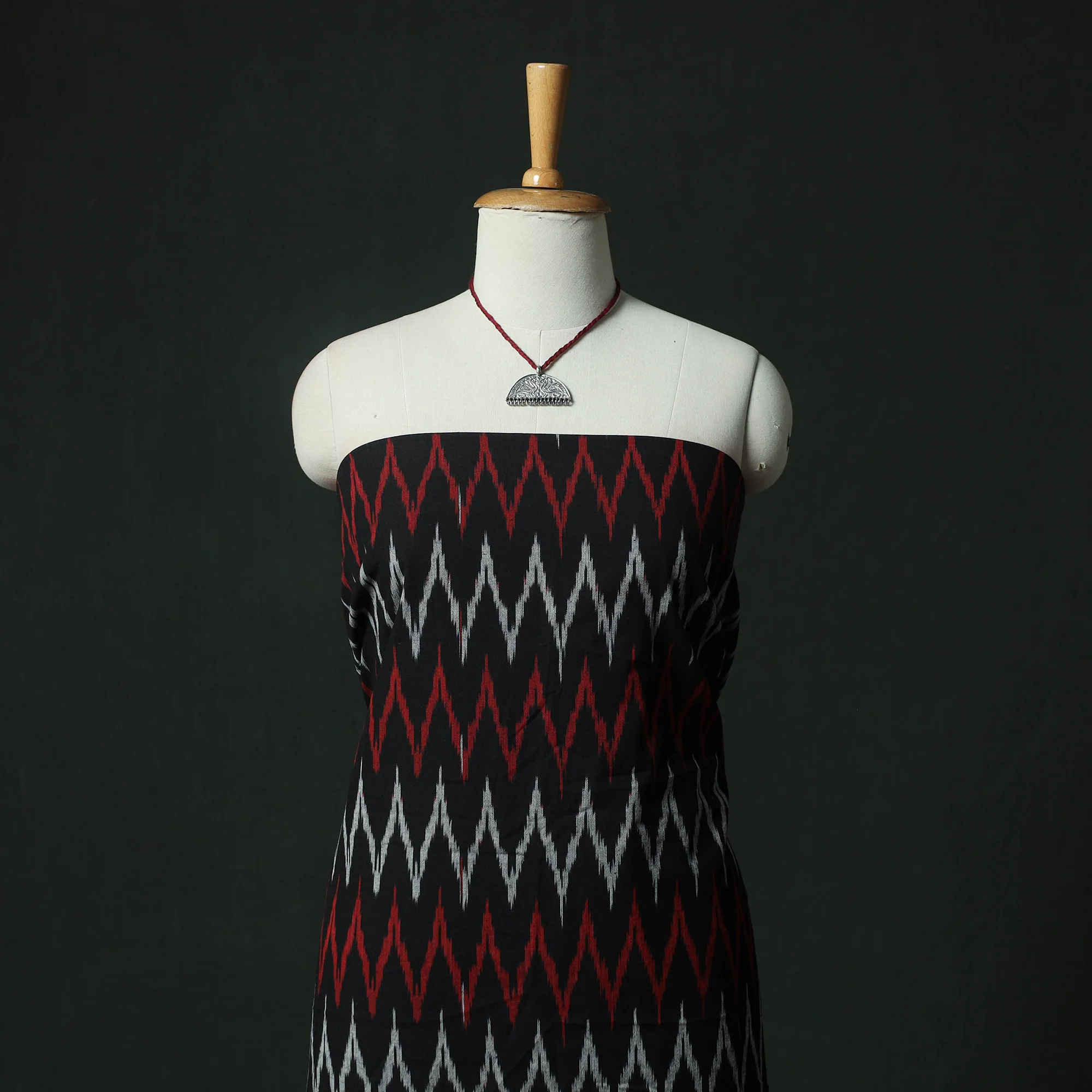 Pochampally Ikat Woven 2pc Cotton Unstitched Dress Material Kurta Set with Jewellery 10 - Image 2