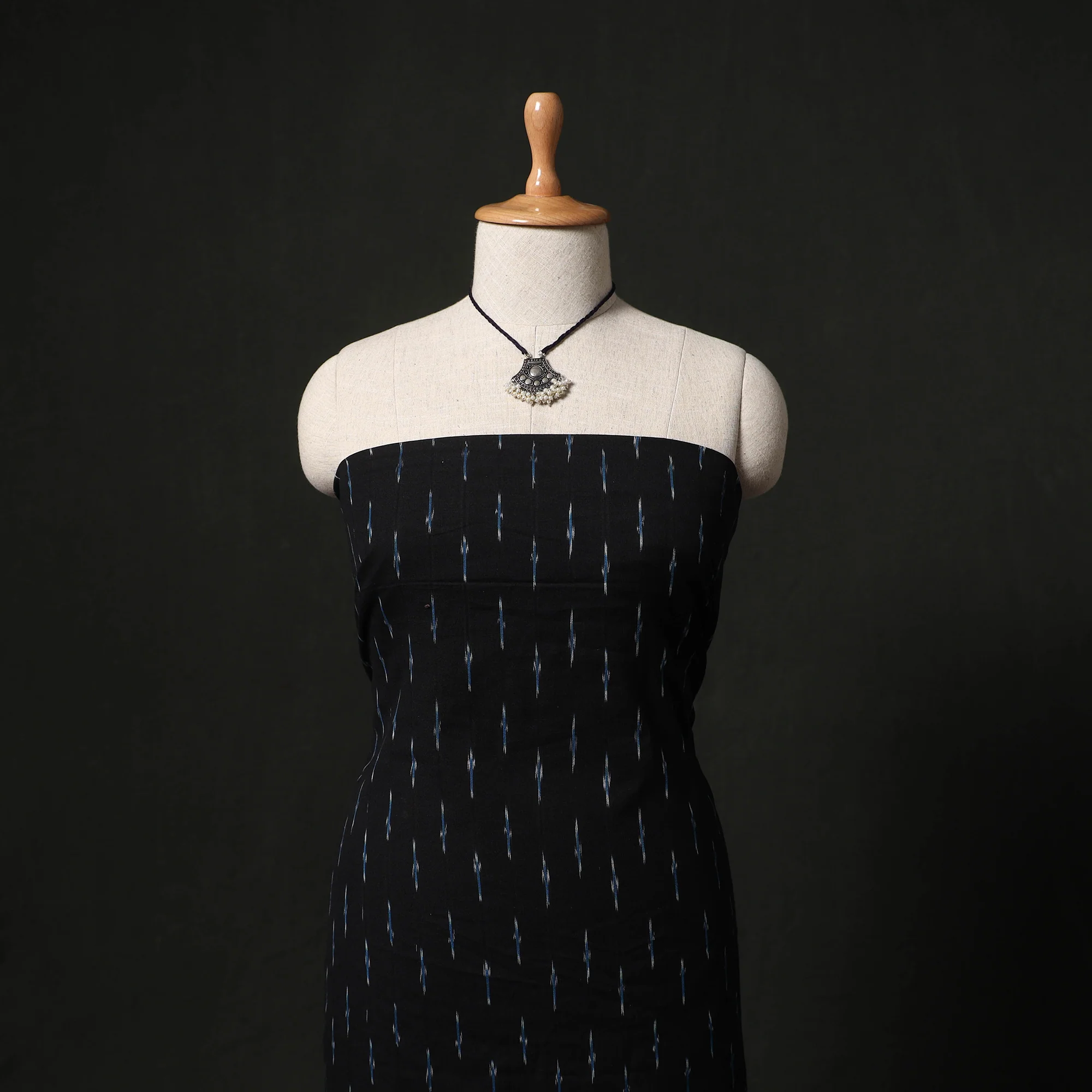 Pochampally Ikat Woven 2pc Cotton Unstitched Dress Material Kurta Set with Jewellery 11 - Image 2