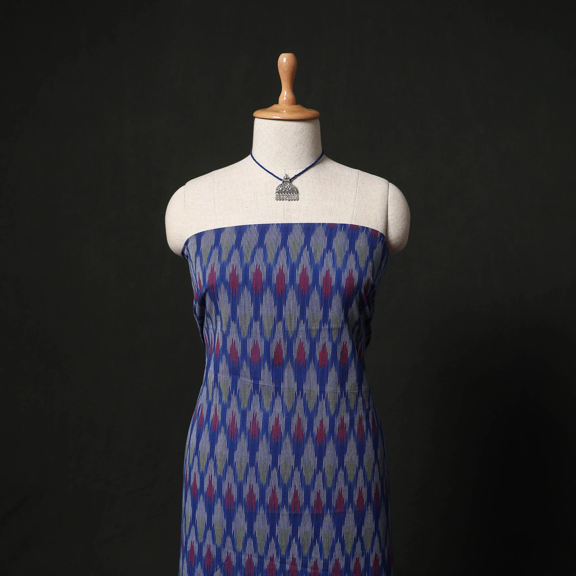 Pochampally Ikat Woven 2pc Cotton Unstitched Dress Material Kurta Set with Jewellery 12 - Image 2