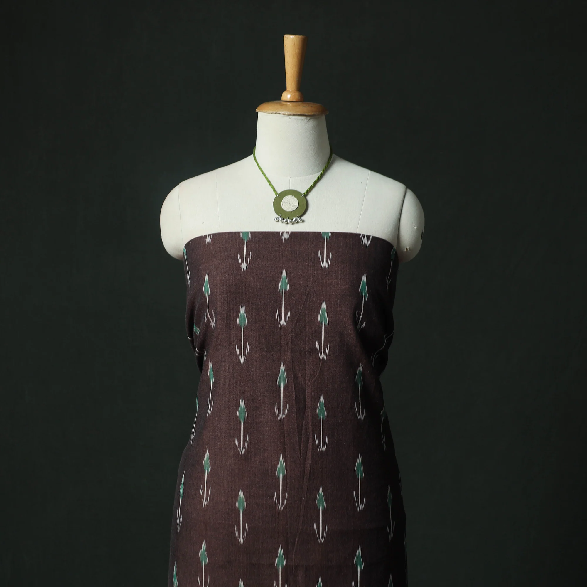 Pochampally Ikat Woven 2pc Cotton Unstitched Dress Material Kurta Set with Jewellery 13 - Image 2