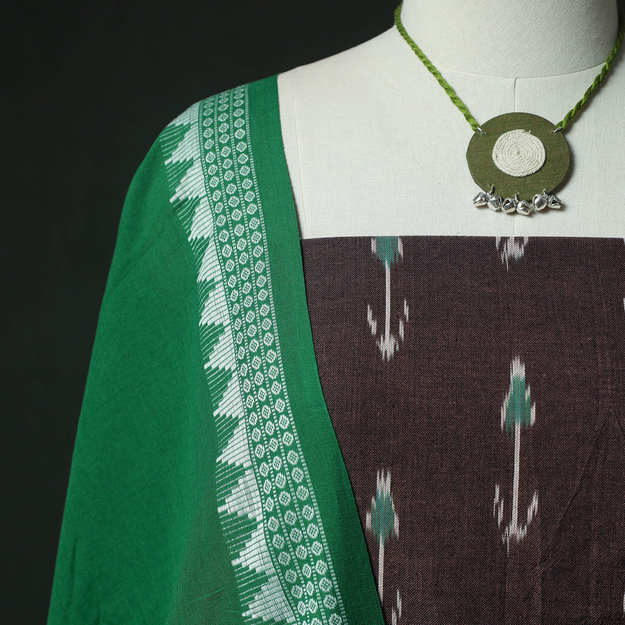 Pochampally Ikat Woven 2pc Cotton Unstitched Dress Material Kurta Set with Jewellery 13 - Image 3