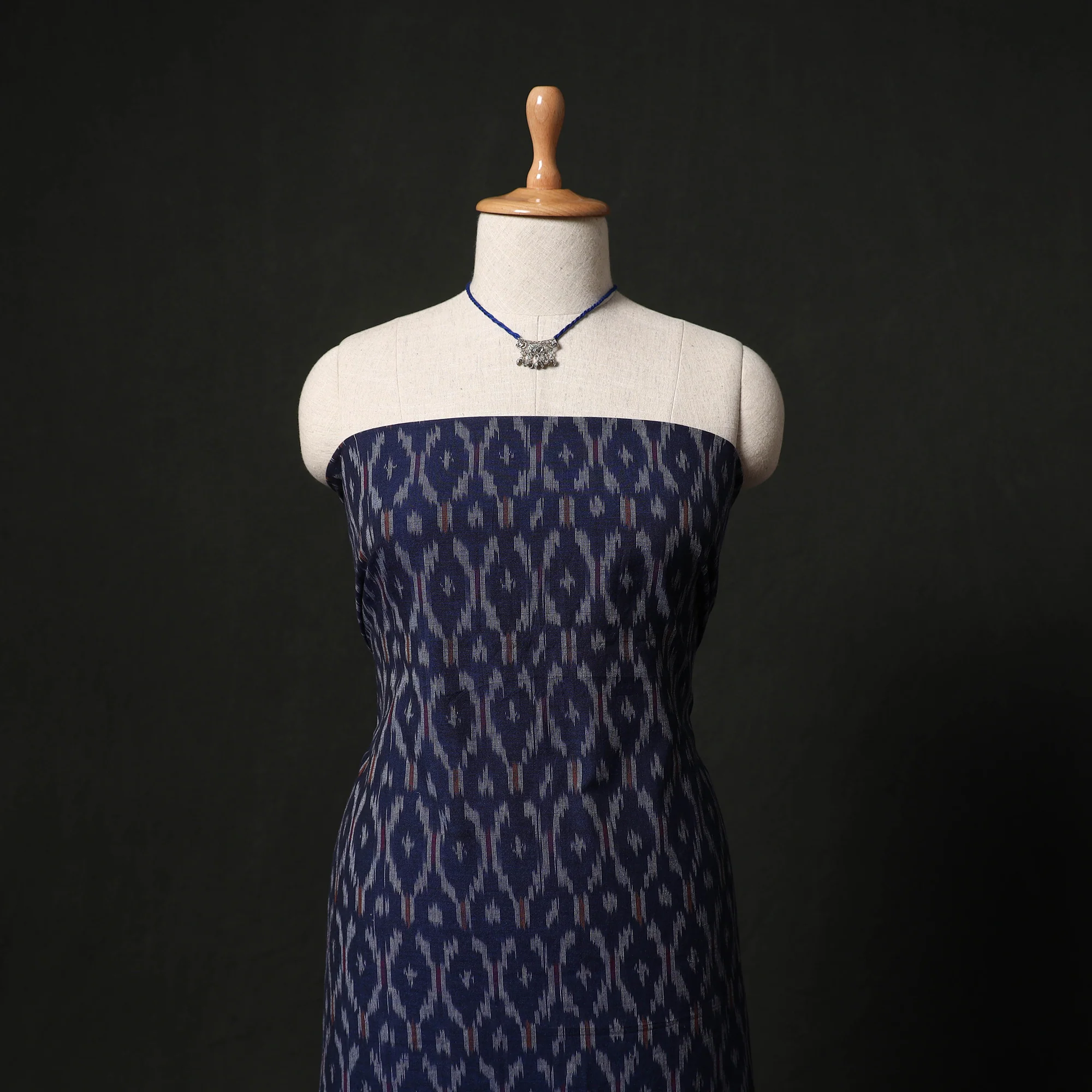 Pochampally Ikat Woven 2pc Cotton Unstitched Dress Material Kurta Set with Jewellery 15 - Image 2