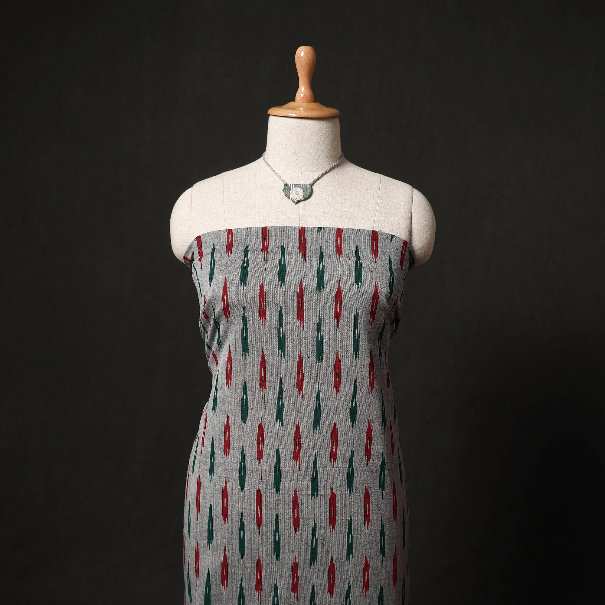 Pochampally Ikat Woven 2pc Cotton Unstitched Dress Material Kurta Set with Jewellery 18 - Image 2