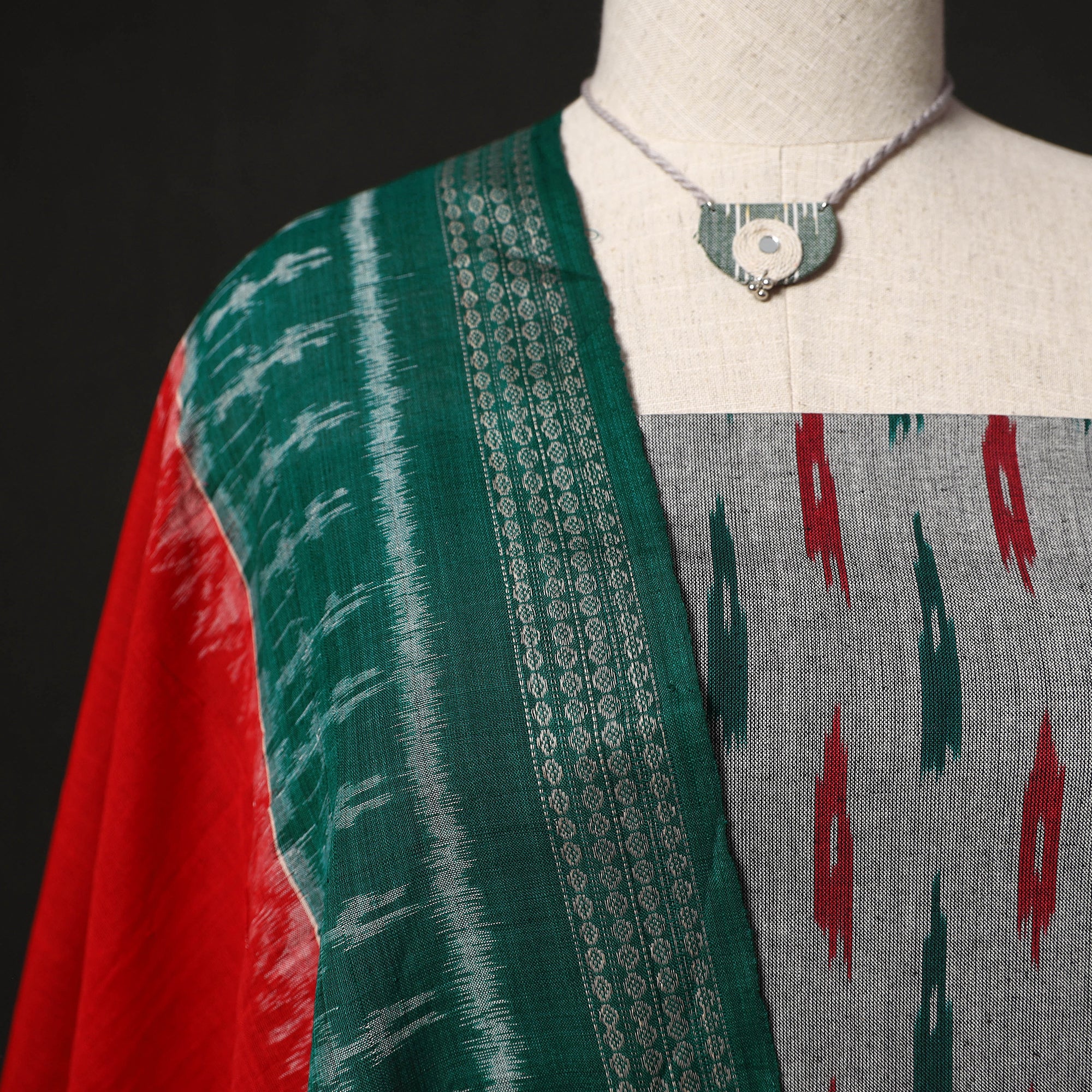 Pochampally Ikat Woven 2pc Cotton Unstitched Dress Material Kurta Set with Jewellery 18 - Image 3