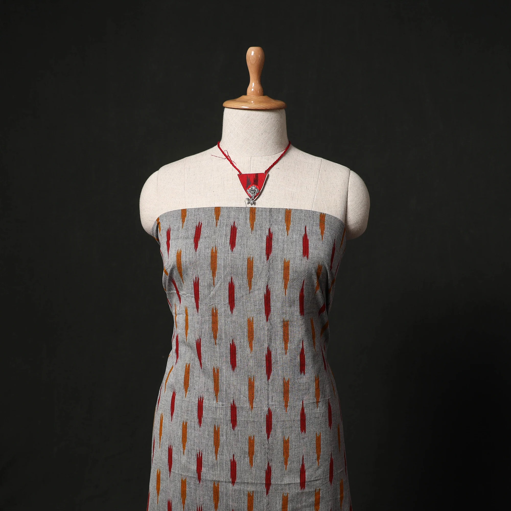 Pochampally Ikat Woven 2pc Cotton Unstitched Dress Material Kurta Set with Jewellery 19 - Image 2