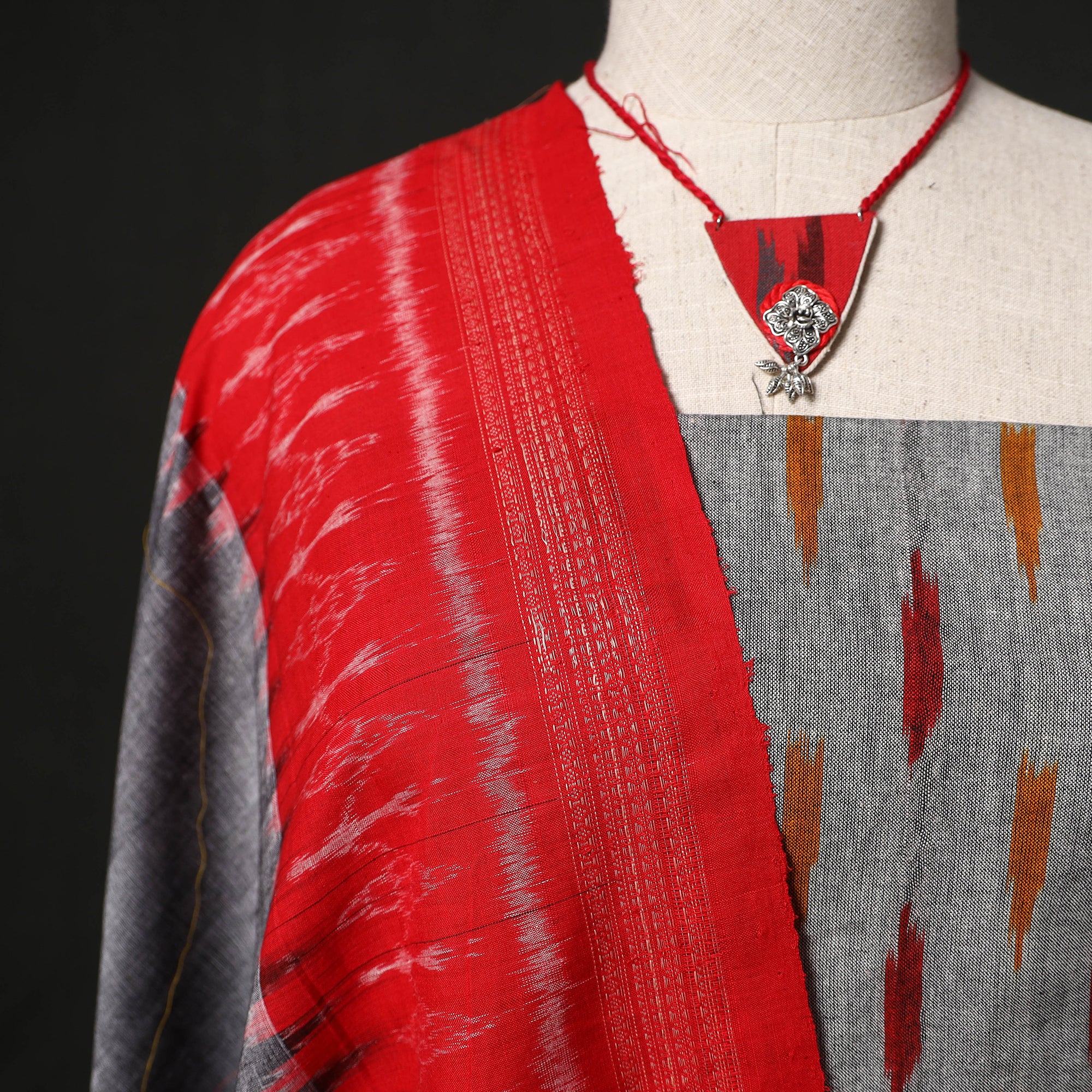 Pochampally Ikat Woven 2pc Cotton Unstitched Dress Material Kurta Set with Jewellery 19 - Image 3