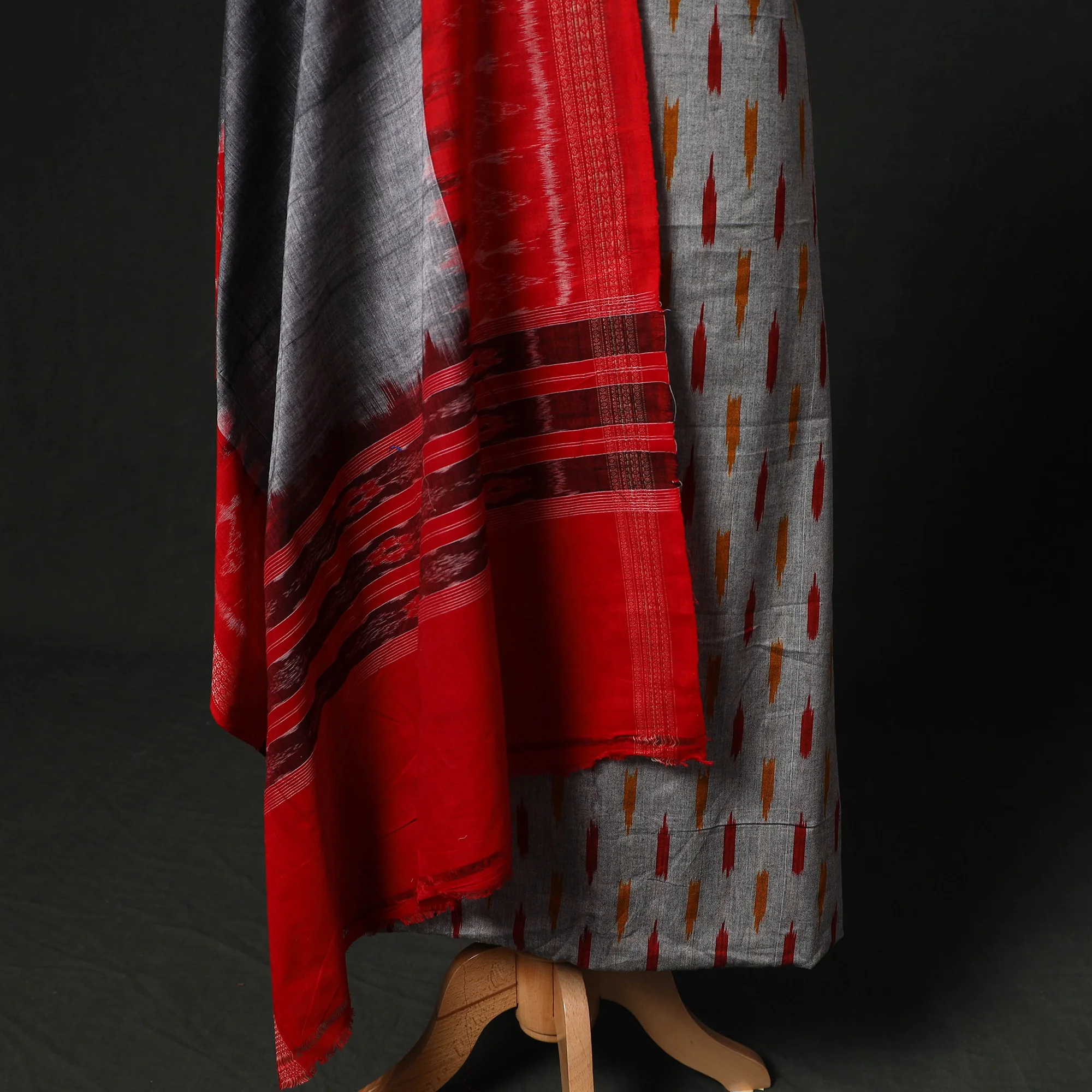 Pochampally Ikat Woven 2pc Cotton Unstitched Dress Material Kurta Set with Jewellery 19 - Image 4