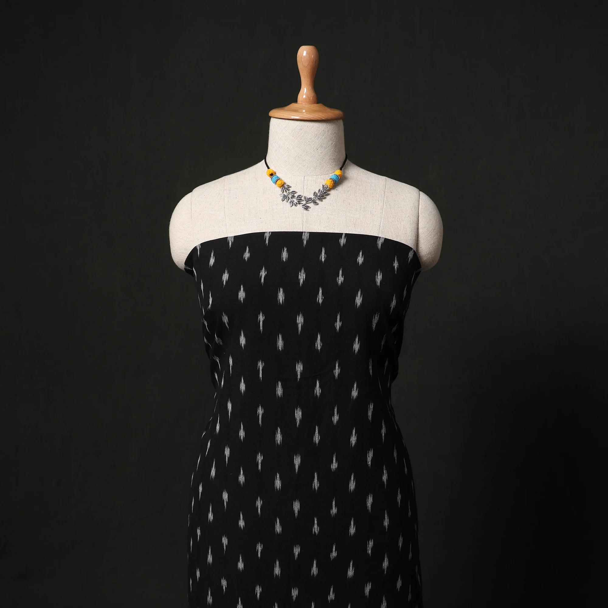 Pochampally Ikat Woven 2pc Cotton Unstitched Dress Material Kurta Set with Jewellery 22 - Image 2