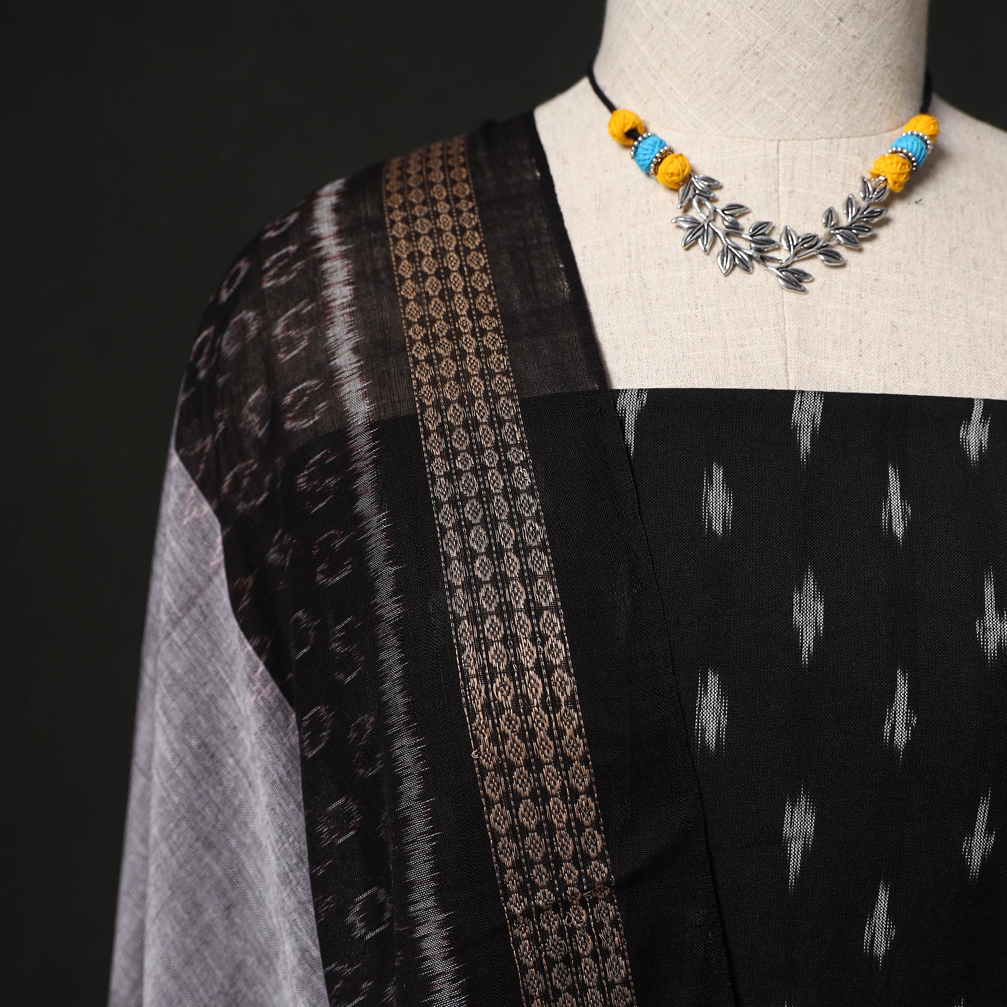 Pochampally Ikat Woven 2pc Cotton Unstitched Dress Material Kurta Set with Jewellery 22 - Image 3