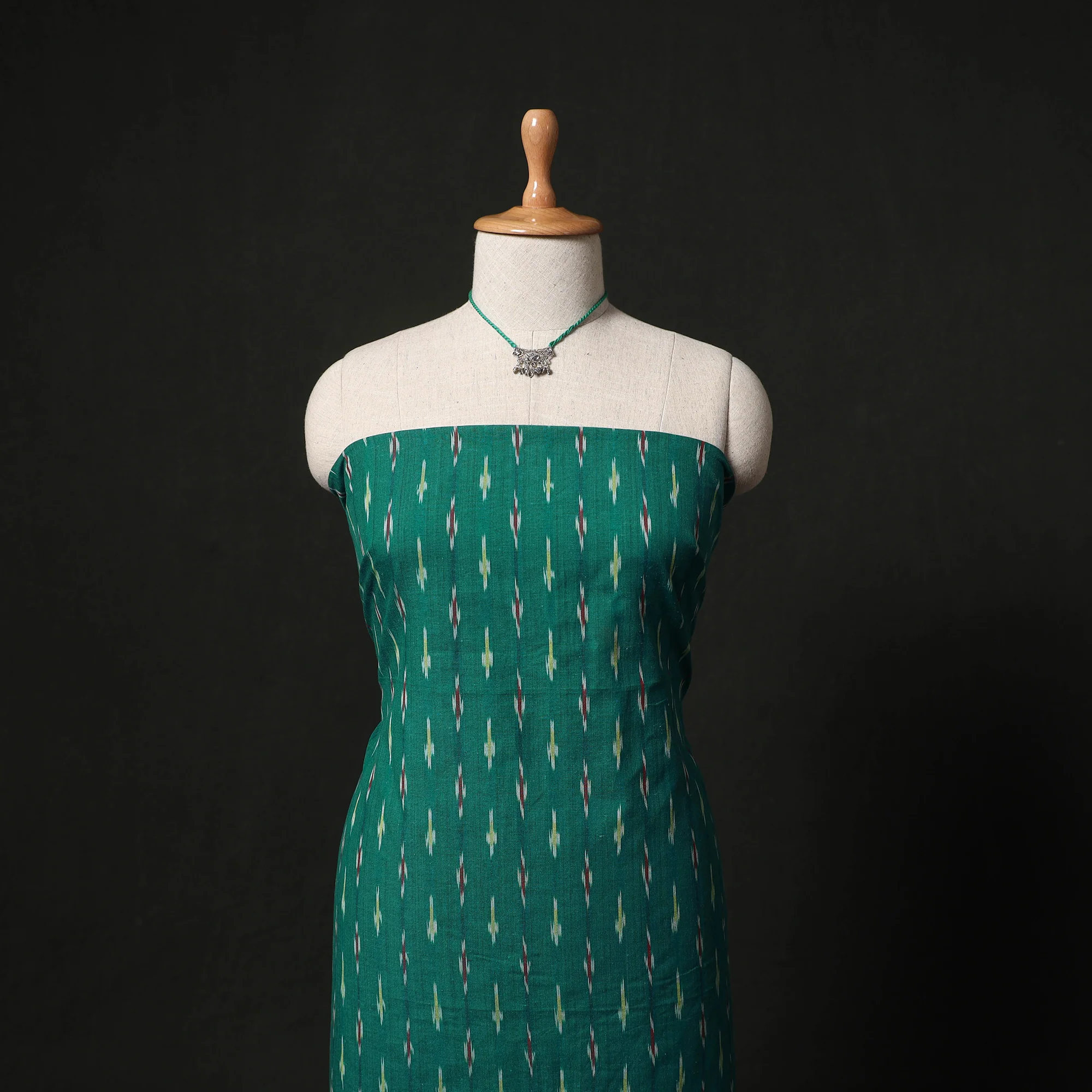 Pochampally Ikat Woven 2pc Cotton Unstitched Dress Material Kurta Set with Jewellery 23 - Image 2