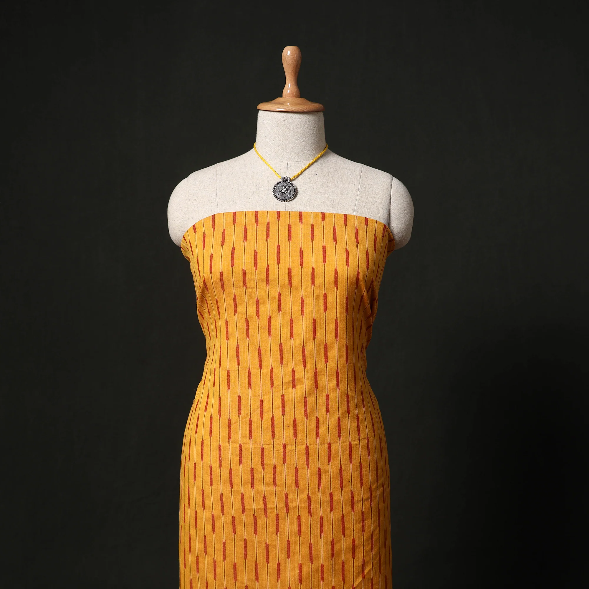 Pochampally Ikat Woven 2pc Cotton Unstitched Dress Material Kurta Set with Jewellery 24 - Image 2