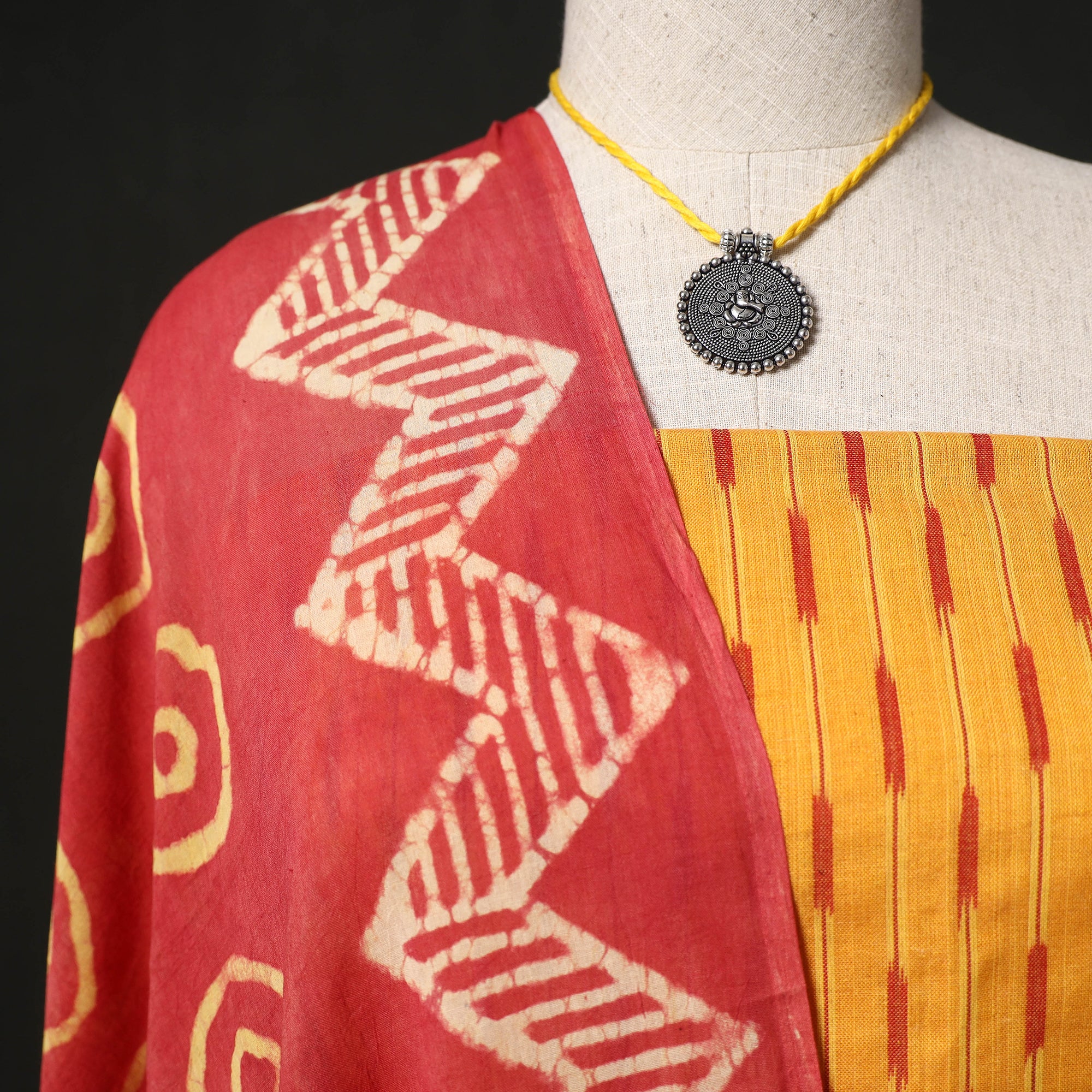 Pochampally Ikat Woven 2pc Cotton Unstitched Dress Material Kurta Set with Jewellery 24 - Image 3