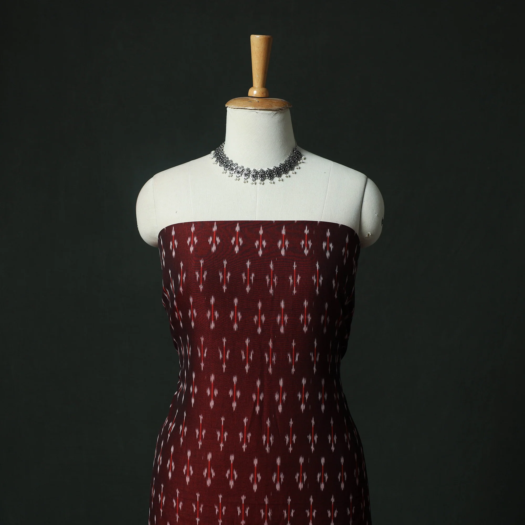 Pochampally Ikat Woven 2pc Mercerised Cotton Unstitched Dress Material Kurta Set with Earrings 02 - Image 2