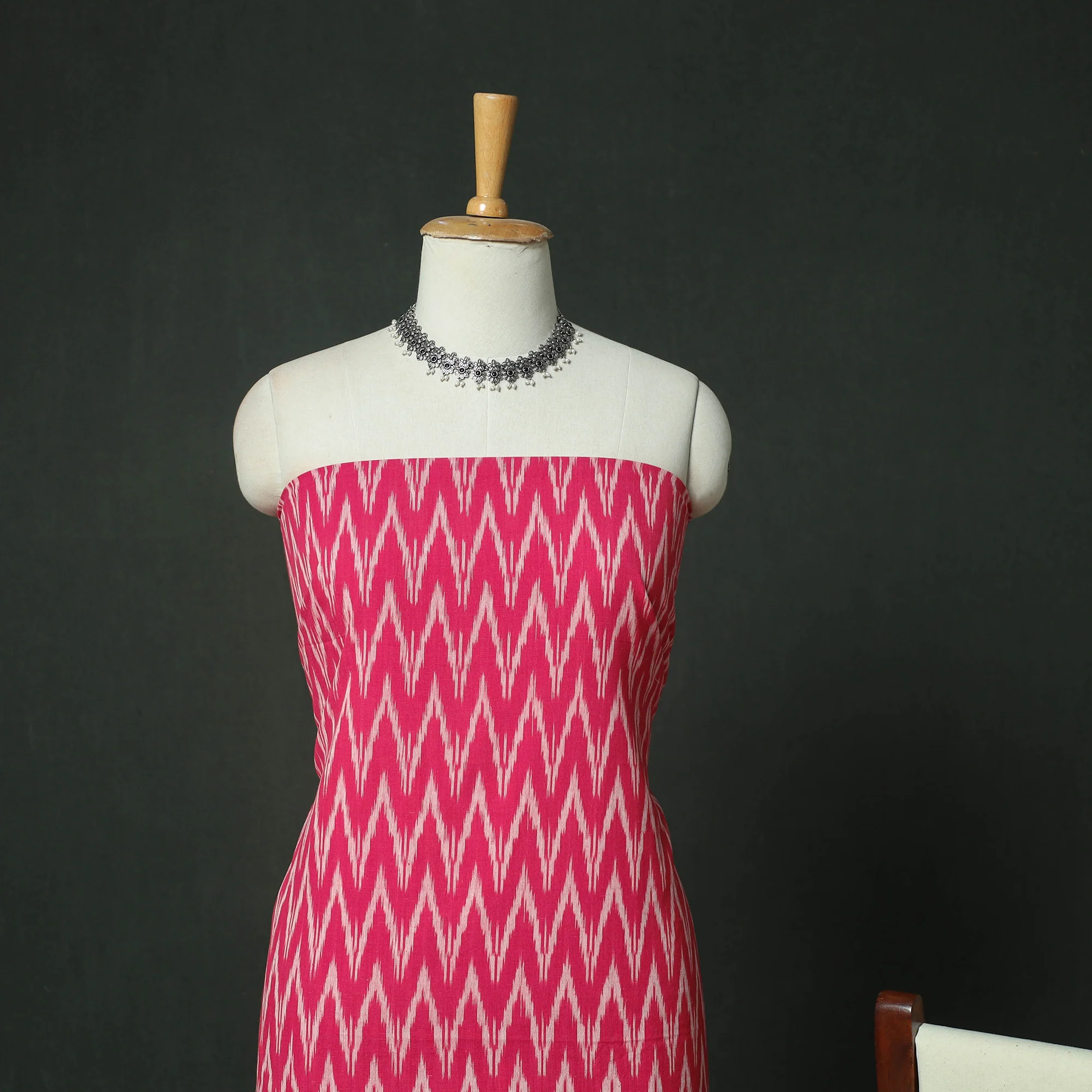 Pochampally Ikat Woven Cotton 3pc Unstitched Dress Material Suit Set 07 - Image 3