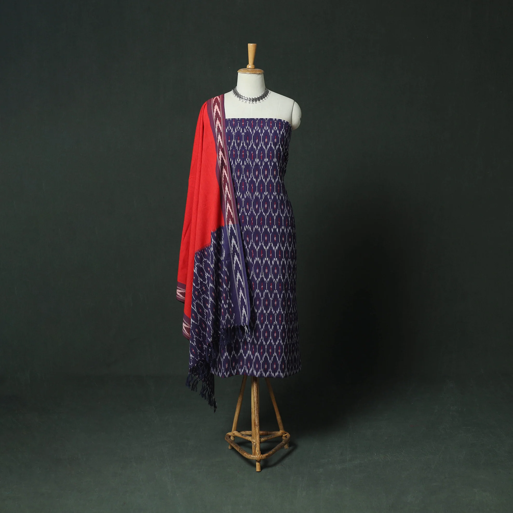 Pochampally Ikat Woven Cotton 3pc Unstitched Dress Material Suit Set 09