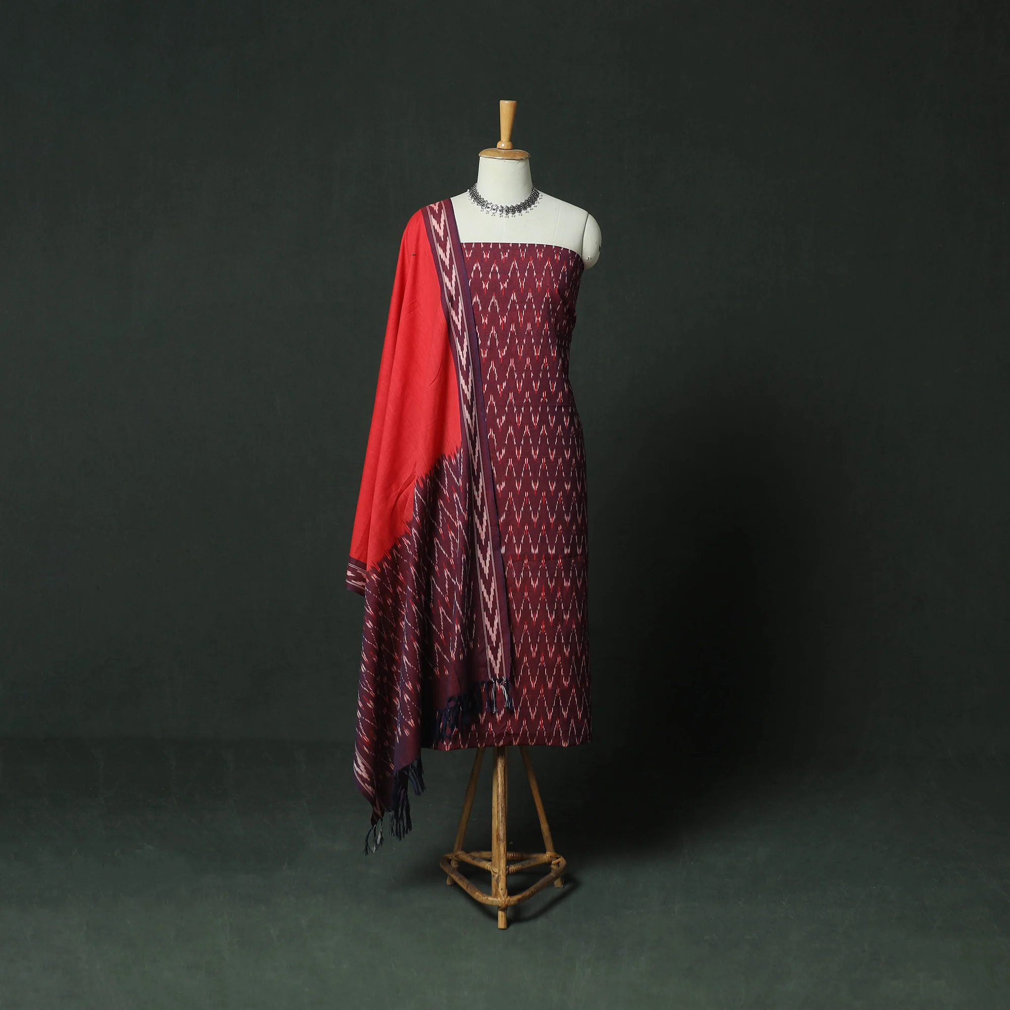 Pochampally Ikat Woven Cotton 3pc Unstitched Dress Material Suit Set 11