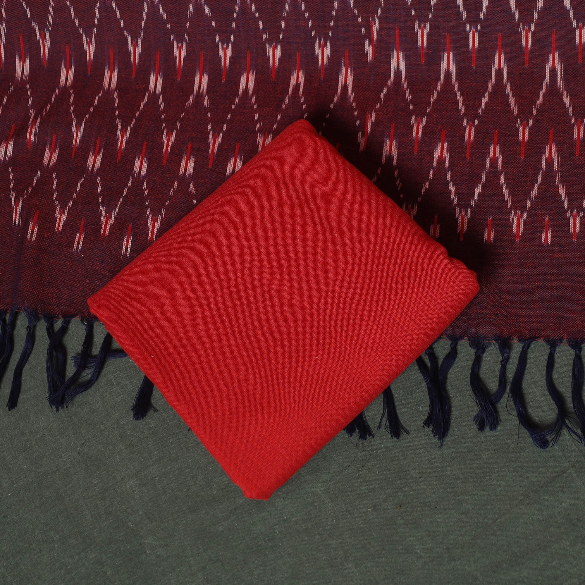 Pochampally Ikat Woven Cotton 3pc Unstitched Dress Material Suit Set 11 - Image 5