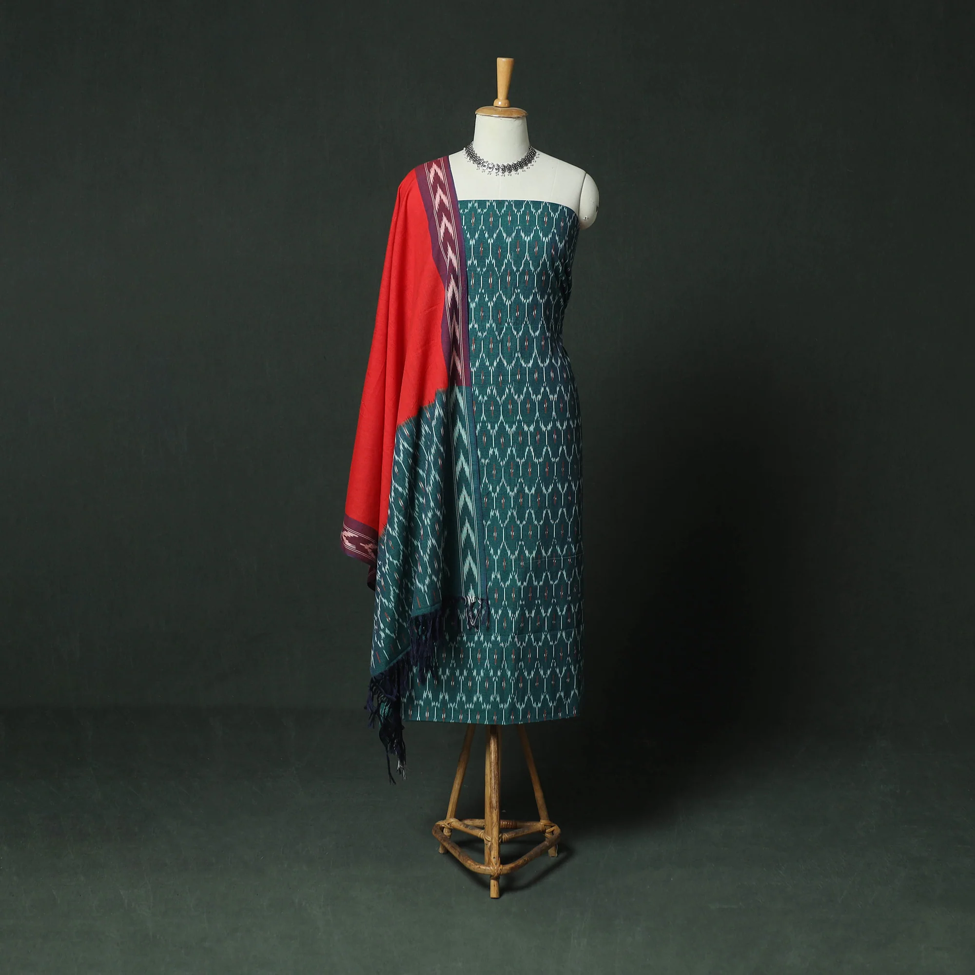 Pochampally Ikat Woven Cotton 3pc Unstitched Dress Material Suit Set 12