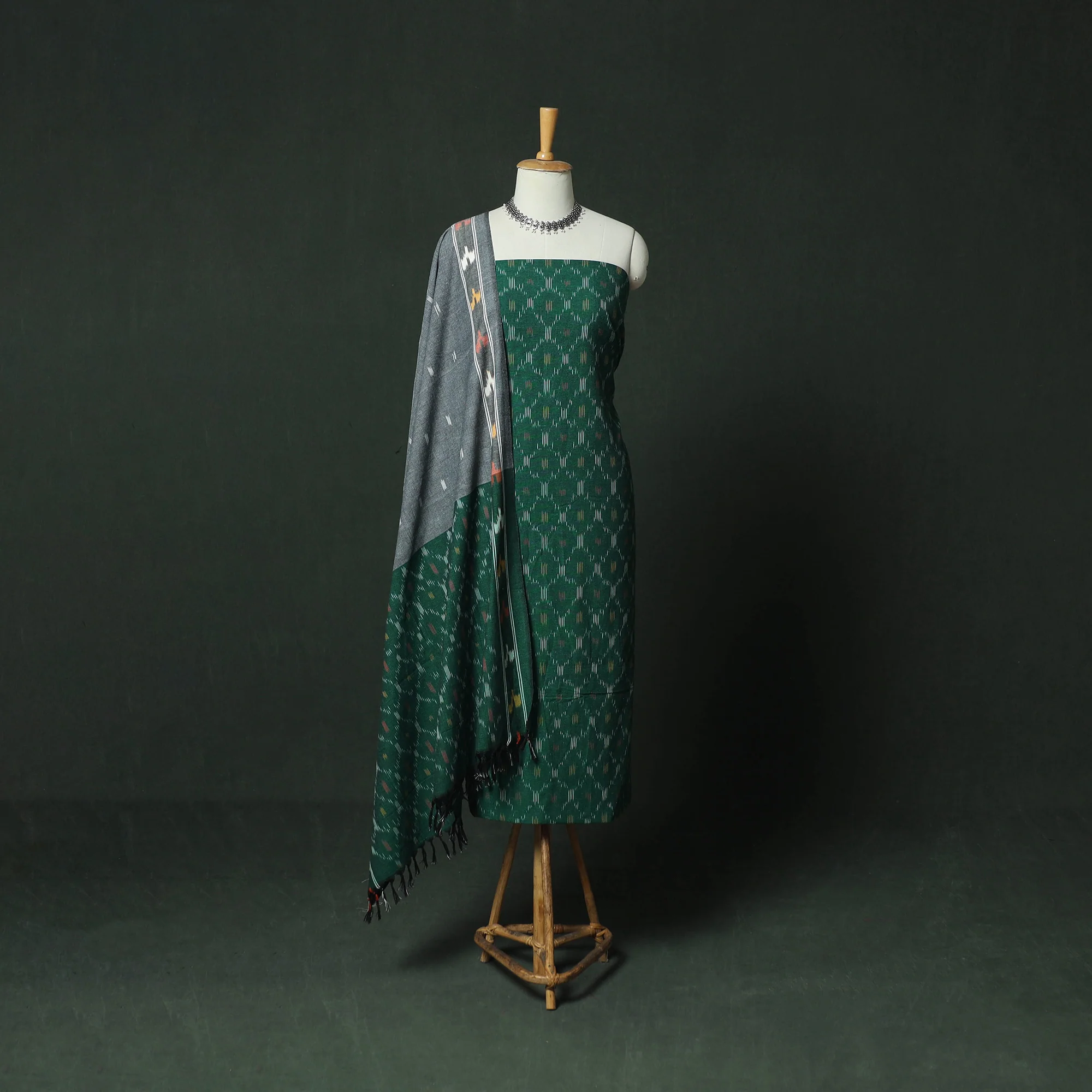 Pochampally Ikat Woven Cotton 3pc Unstitched Dress Material Suit Set 13