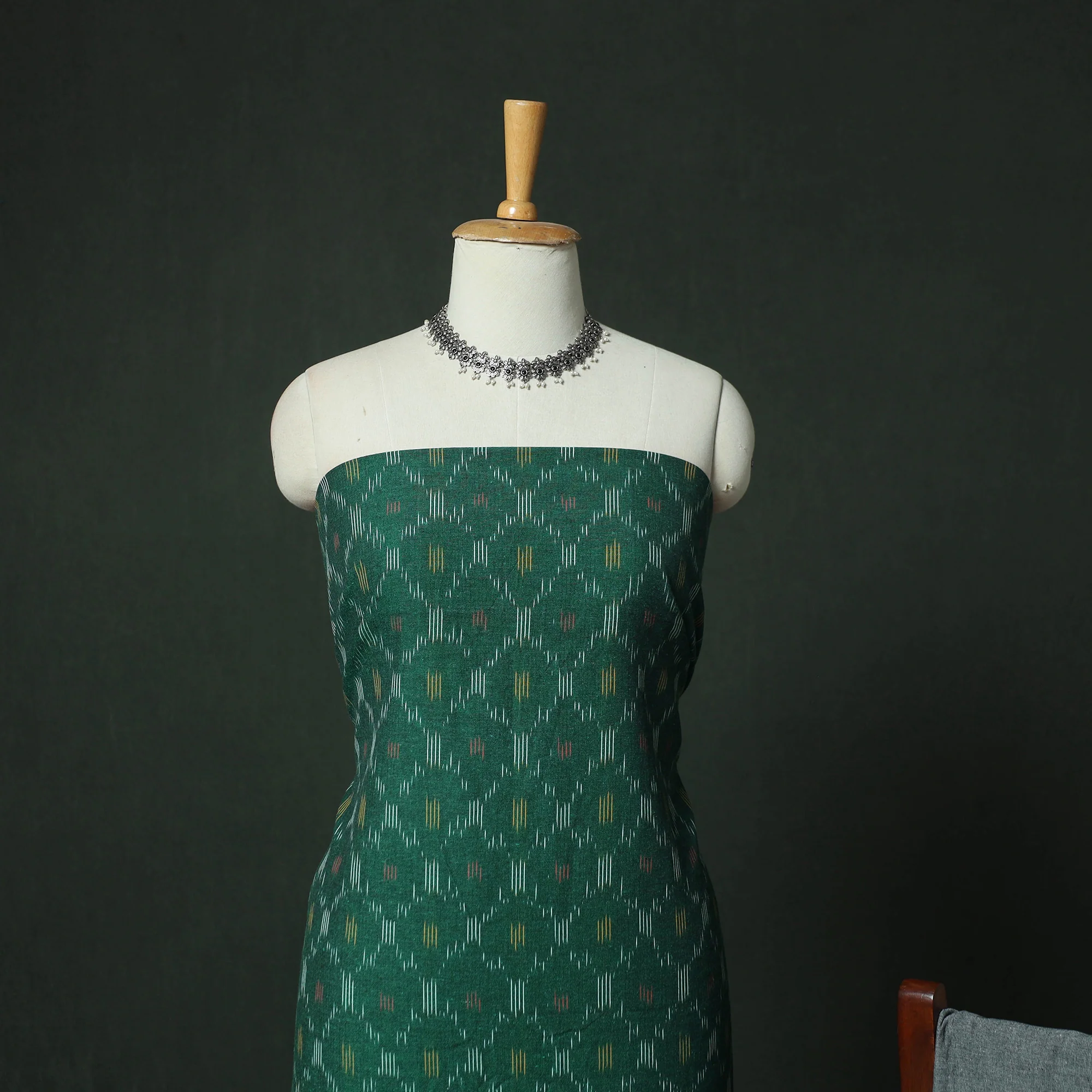Pochampally Ikat Woven Cotton 3pc Unstitched Dress Material Suit Set 13 - Image 3
