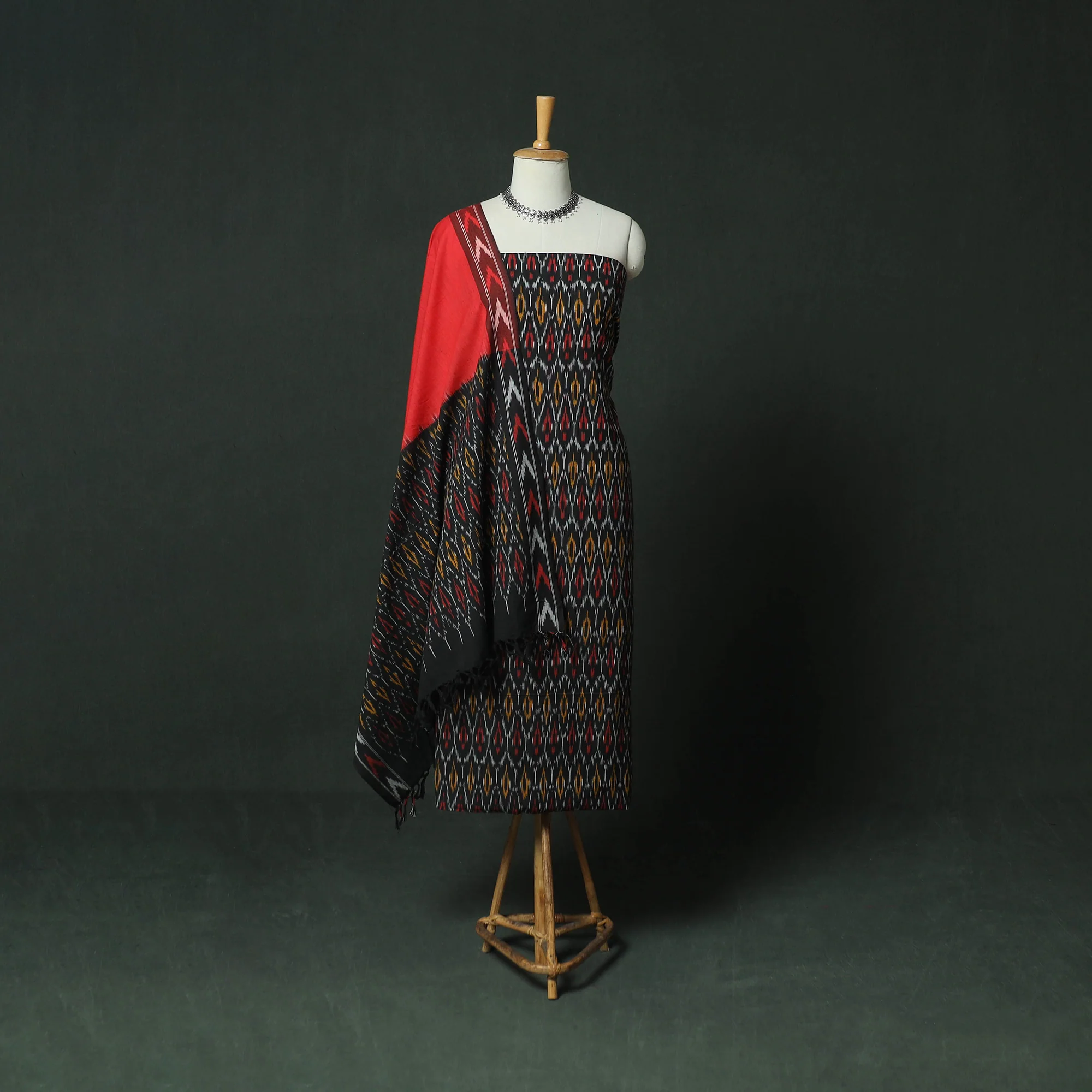 Pochampally Ikat Woven Cotton 3pc Unstitched Dress Material Suit Set 14