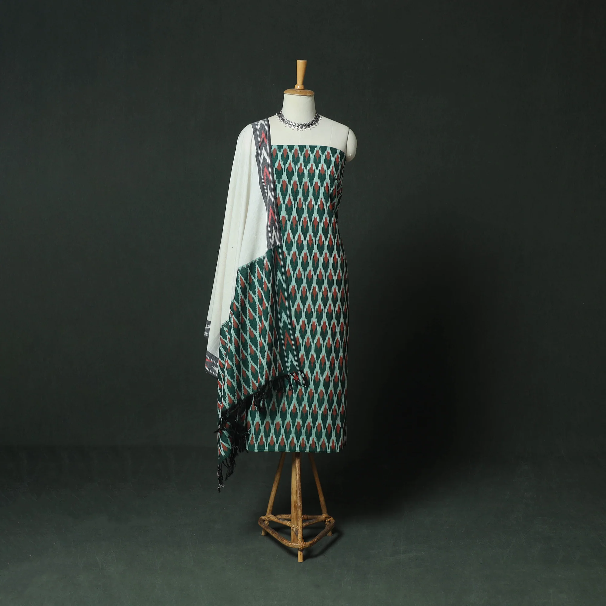Pochampally Ikat Woven Cotton 3pc Unstitched Dress Material Suit Set 15