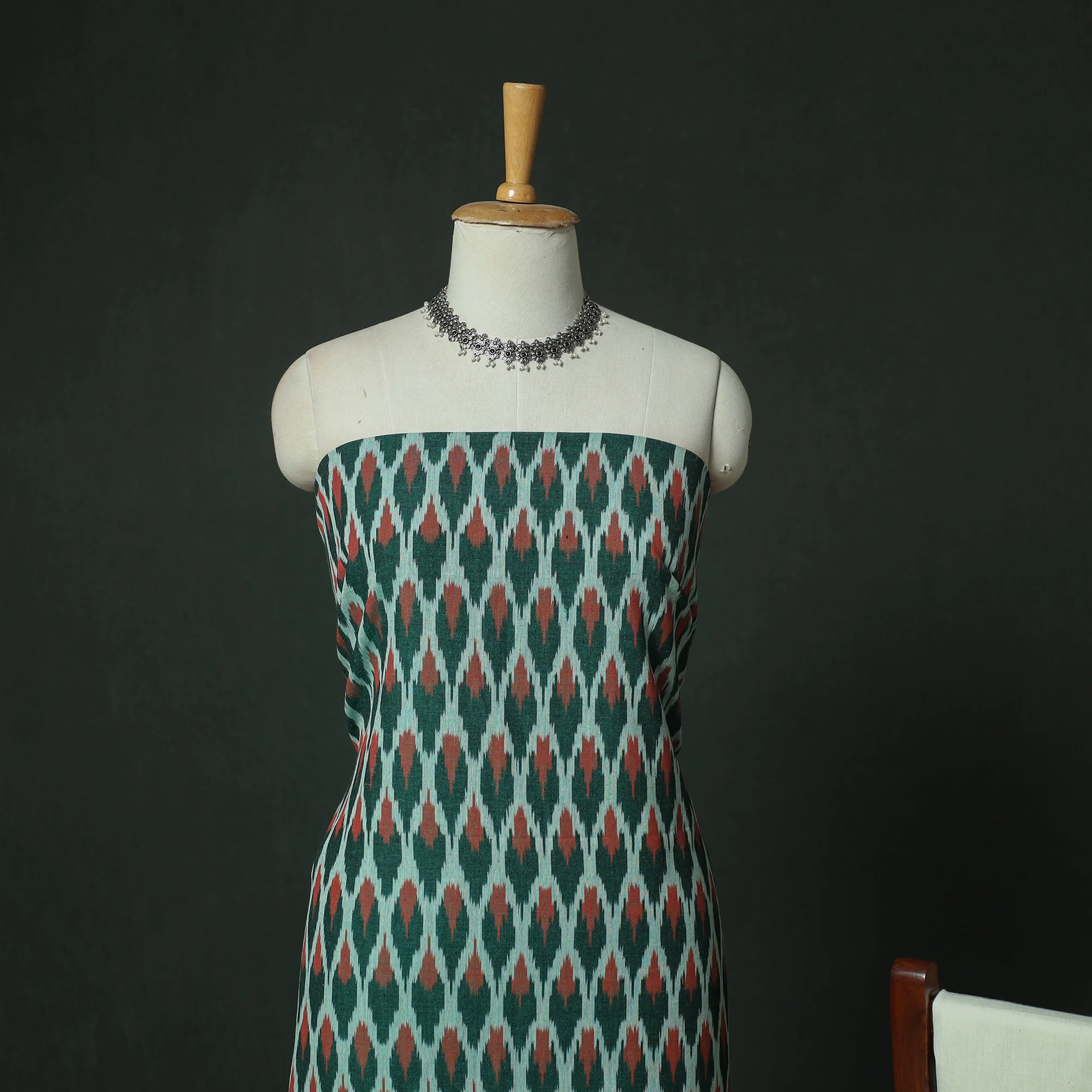 Pochampally Ikat Woven Cotton 3pc Unstitched Dress Material Suit Set 15 - Image 3