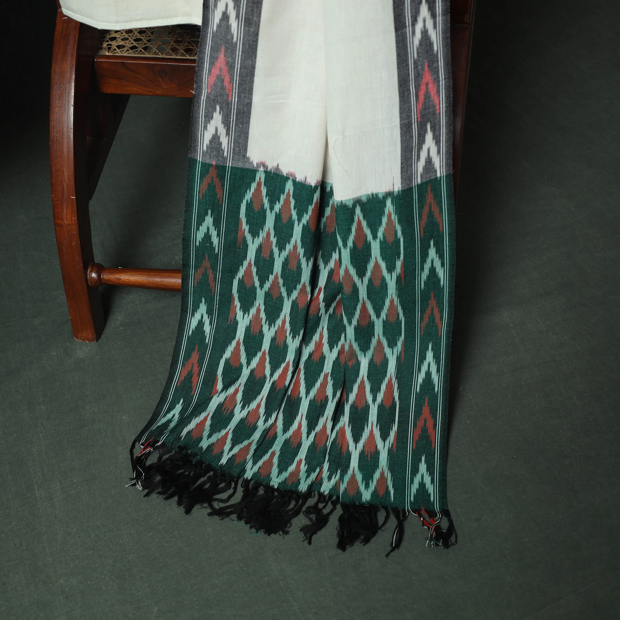 Pochampally Ikat Woven Cotton 3pc Unstitched Dress Material Suit Set 15 - Image 4