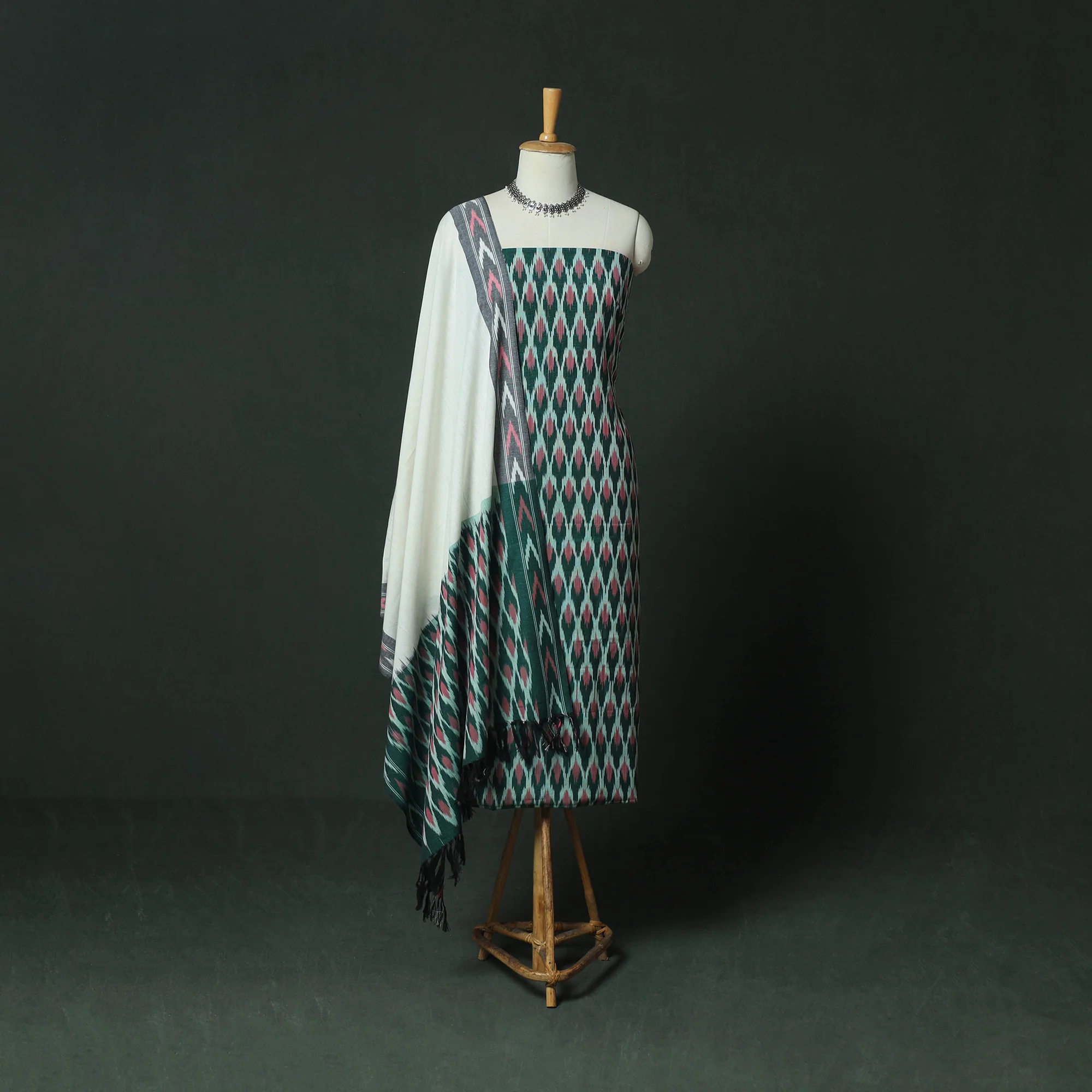 Pochampally Ikat Woven Cotton 3pc Unstitched Dress Material Suit Set 17