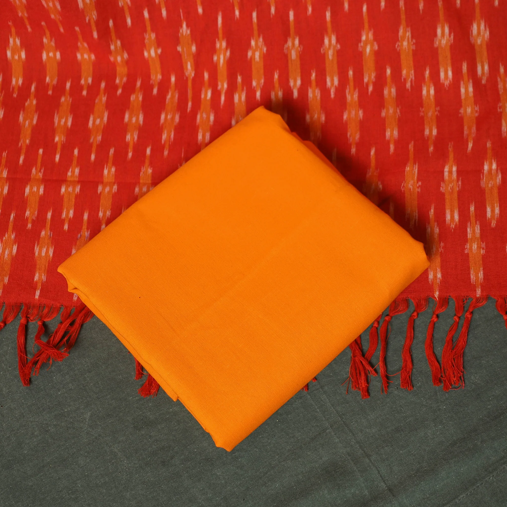 Pochampally Ikat Woven Cotton 3pc Unstitched Dress Material Suit Set 18 - Image 5