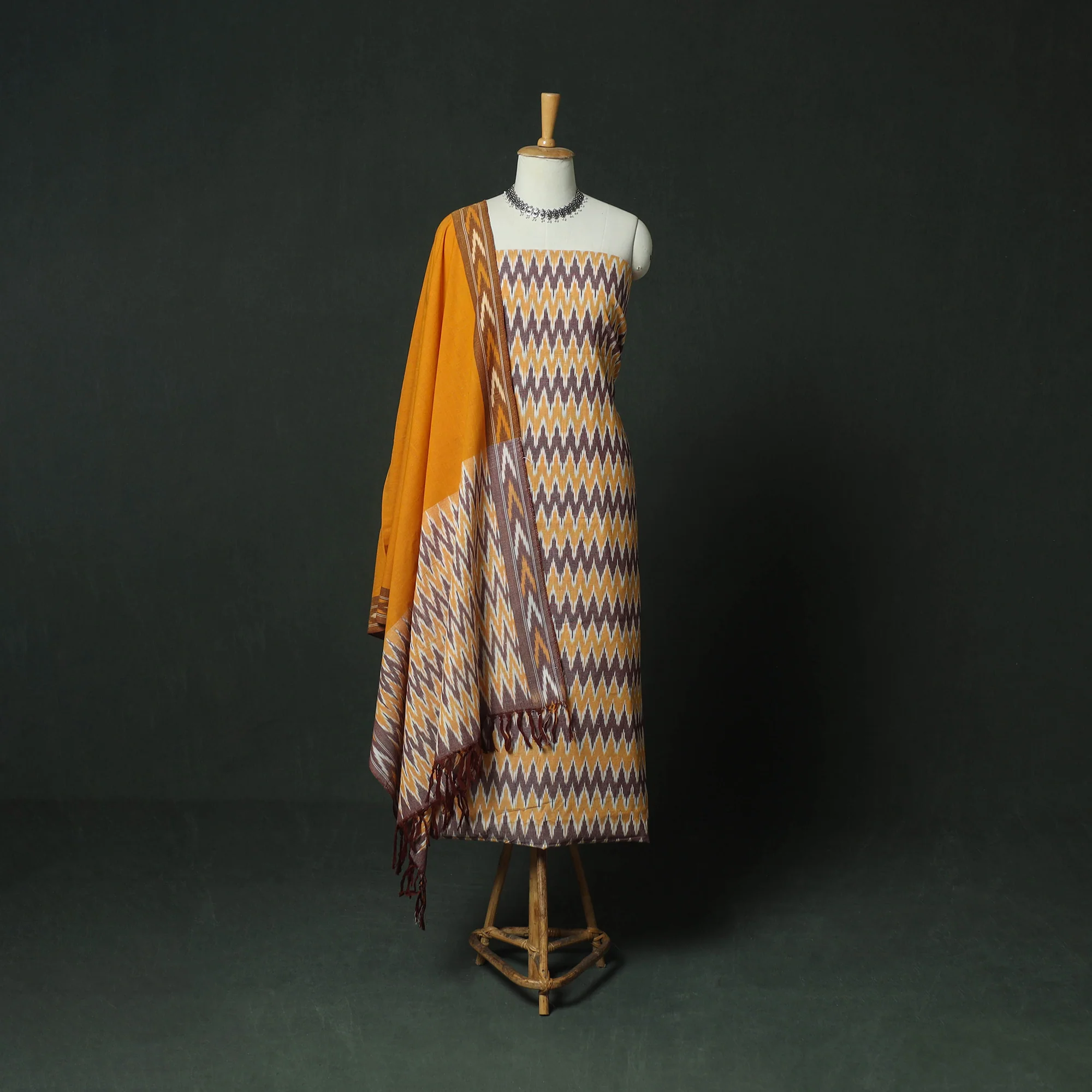 Pochampally Ikat Woven Cotton 3pc Unstitched Dress Material Suit Set 19