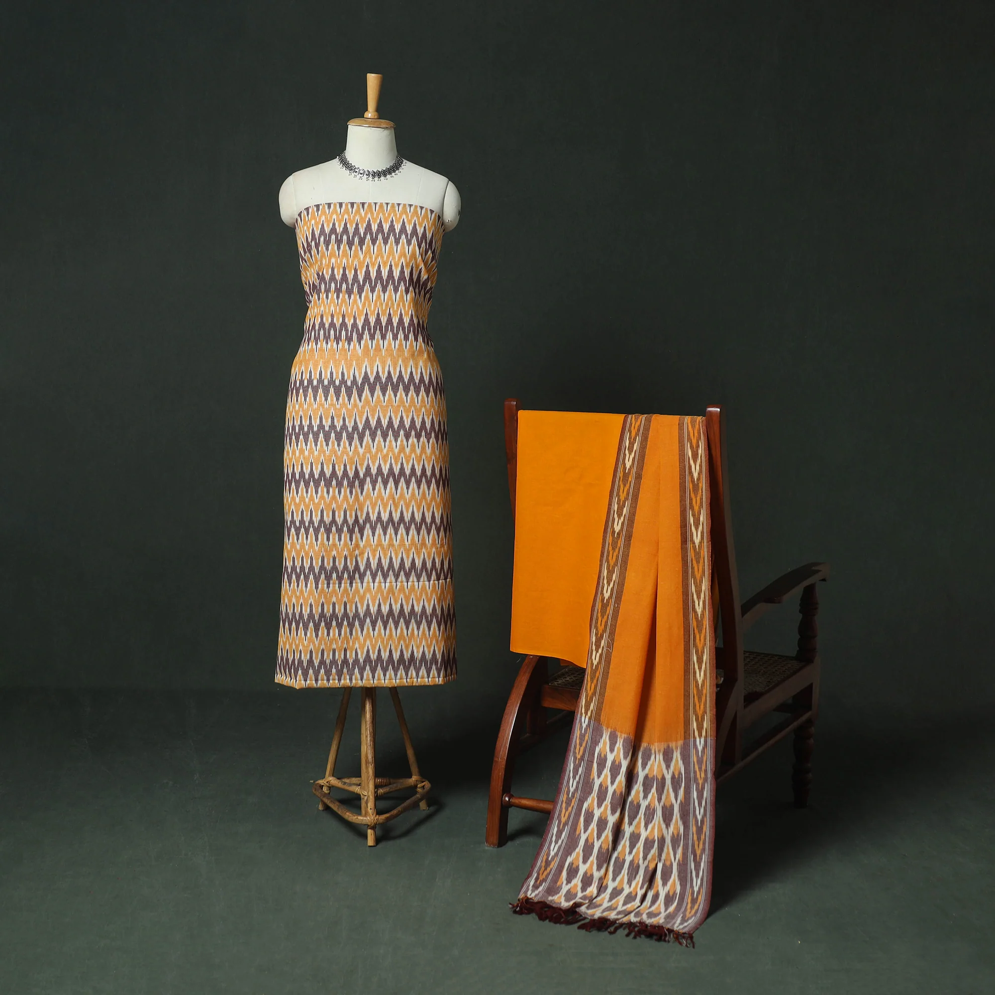 Pochampally Ikat Woven Cotton 3pc Unstitched Dress Material Suit Set 21 - Image 2