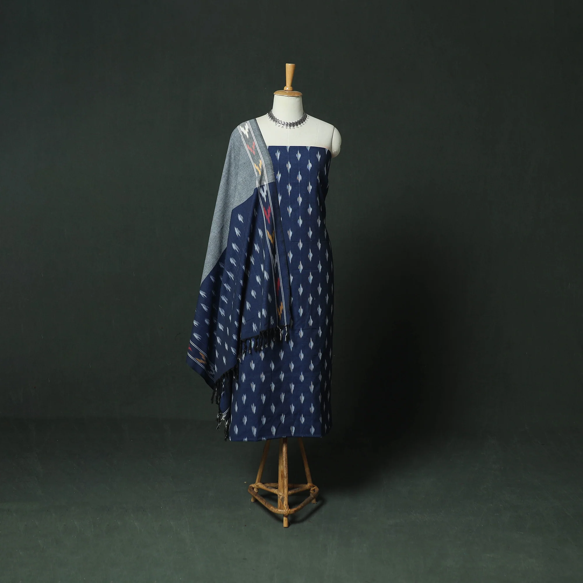 Pochampally Ikat Woven Cotton 3pc Unstitched Dress Material Suit Set 22