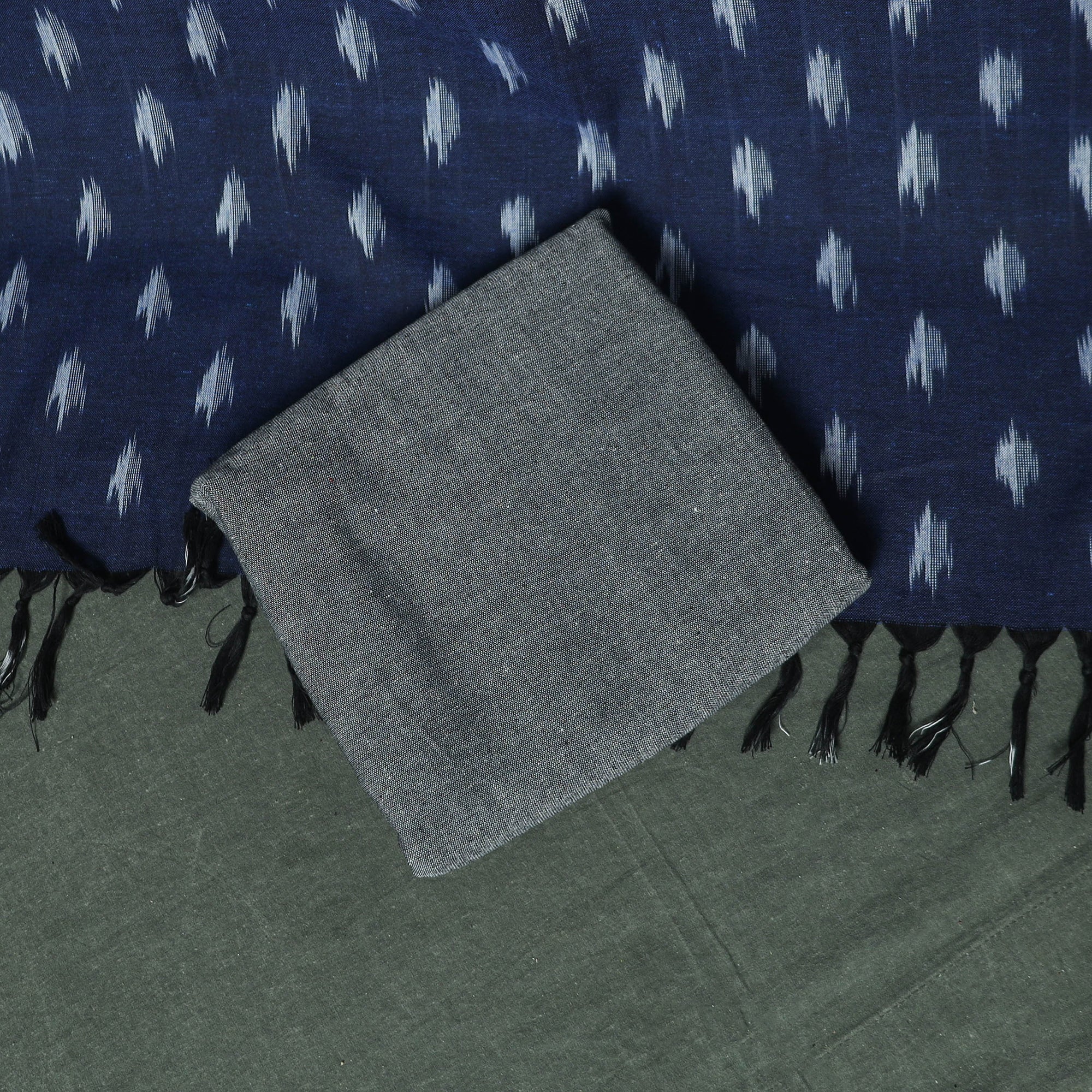 Pochampally Ikat Woven Cotton 3pc Unstitched Dress Material Suit Set 22 - Image 5